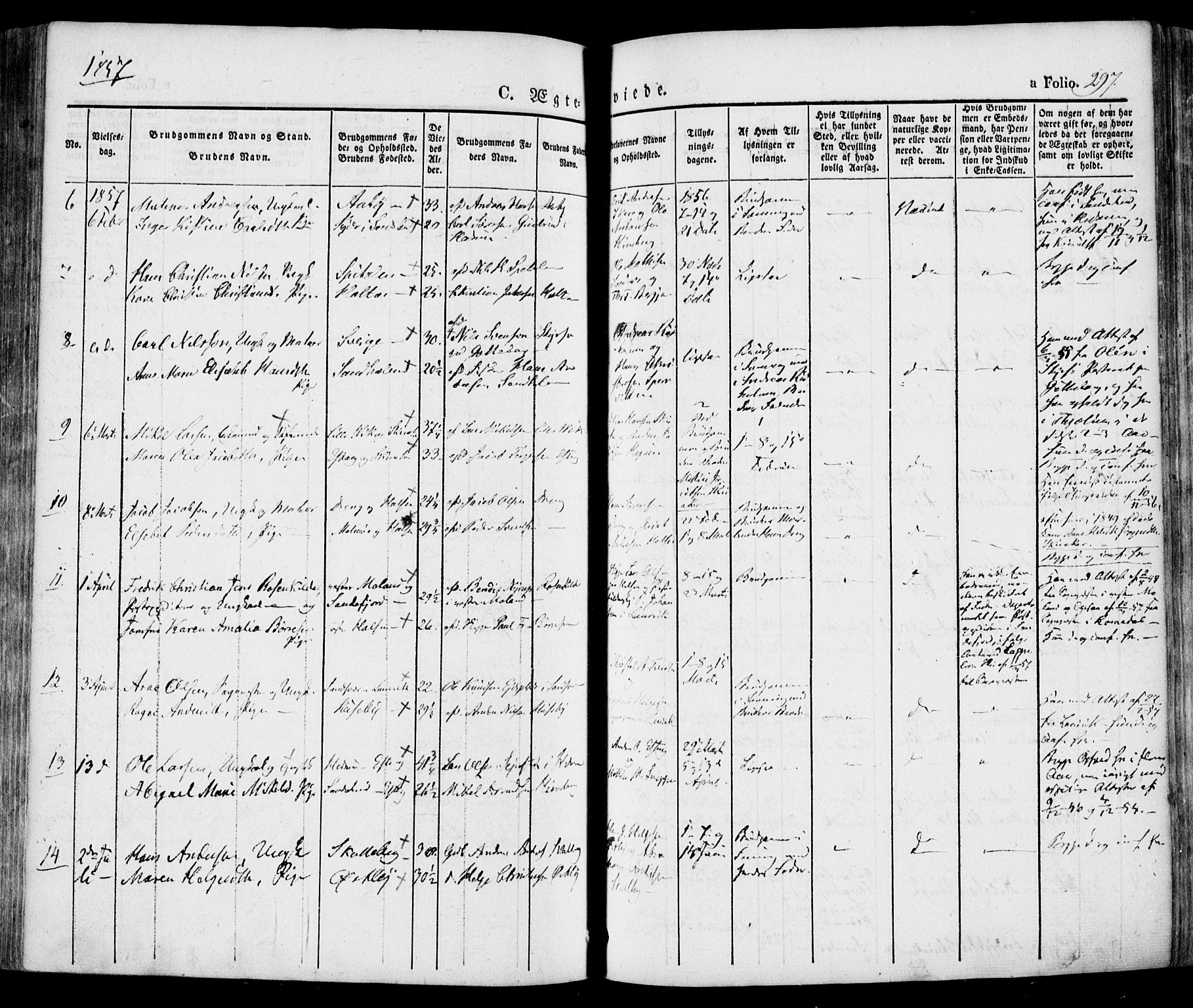 Tjølling kirkebøker, SAKO/A-60/F/Fa/L0006: Parish register (official) no. 6, 1835-1859, p. 297