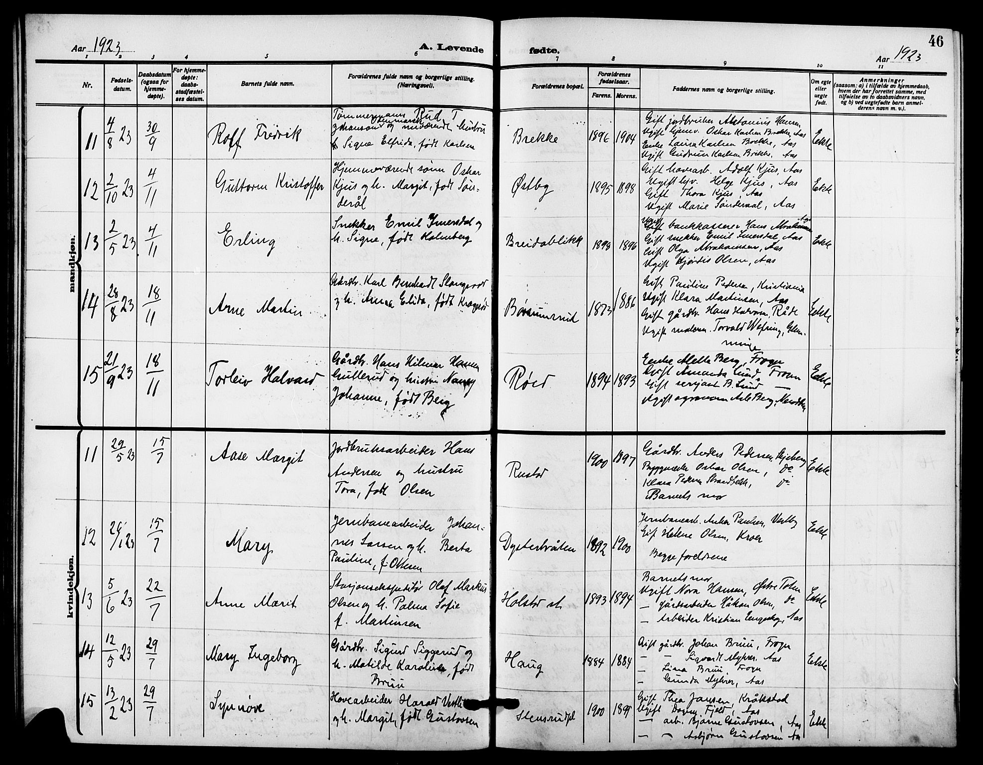 Ås prestekontor Kirkebøker, AV/SAO-A-10894/G/Ga/L0005: Parish register (copy) no. I 5, 1916-1924, p. 46