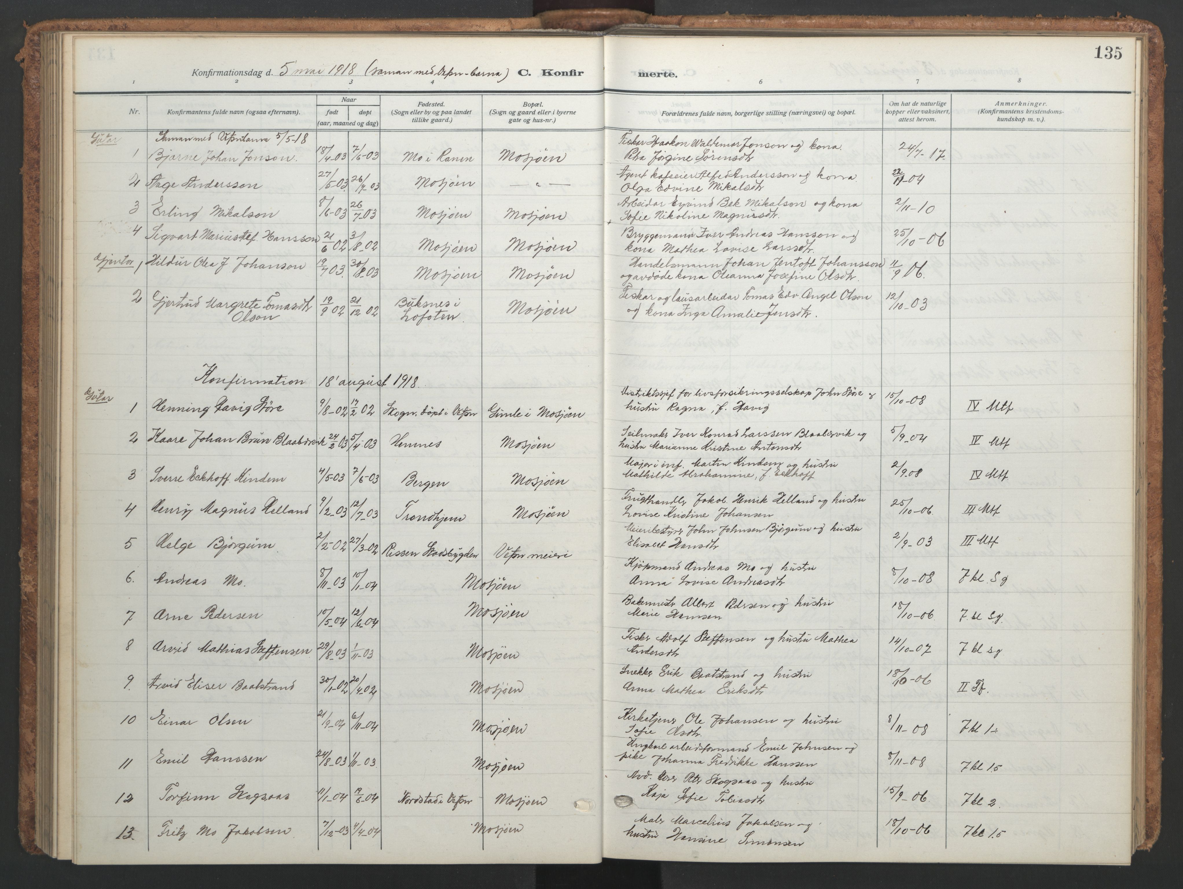Ministerialprotokoller, klokkerbøker og fødselsregistre - Nordland, SAT/A-1459/820/L0303: Parish register (copy) no. 820C05, 1917-1952, p. 135