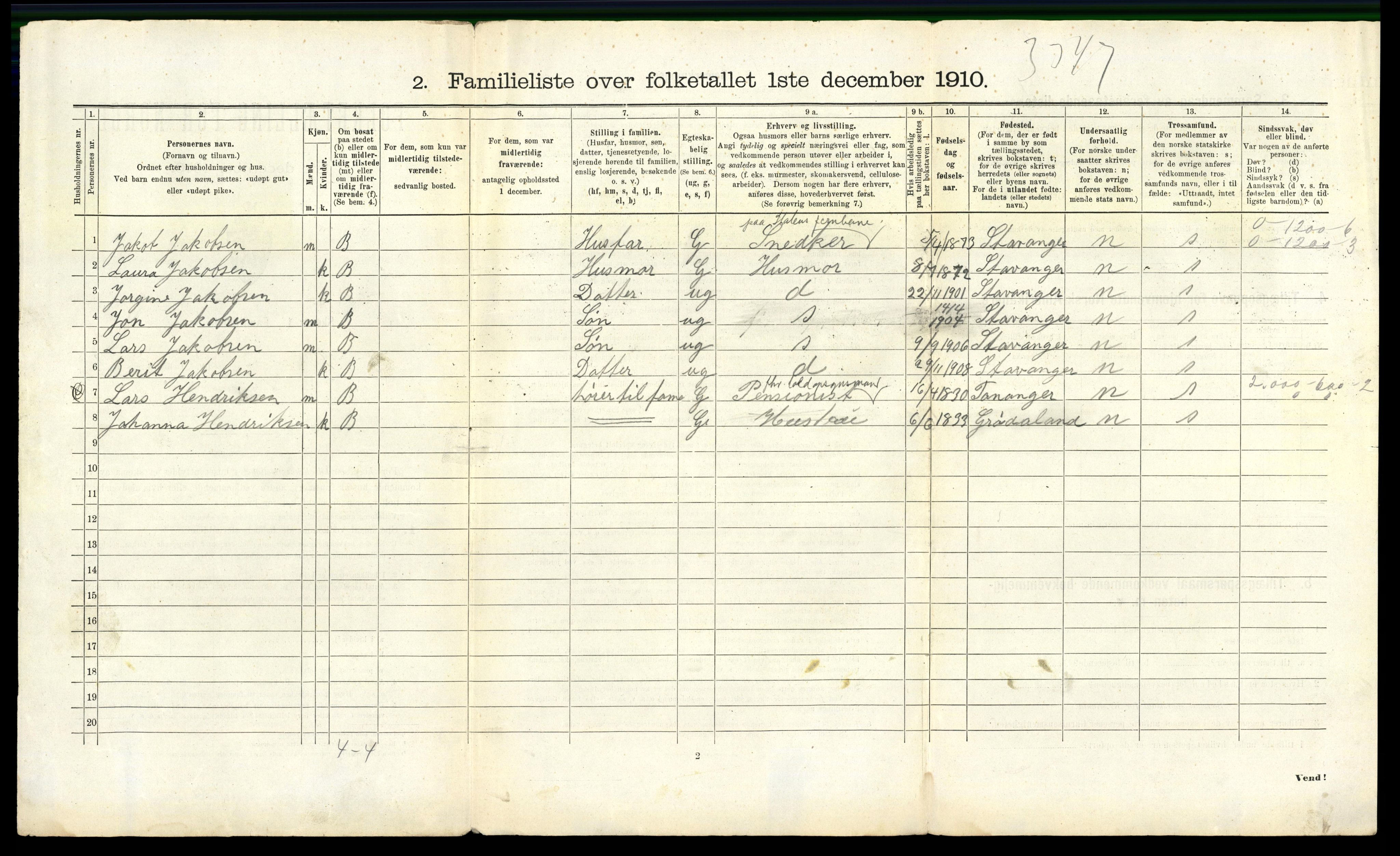 RA, 1910 census for Stavanger, 1910, p. 11237