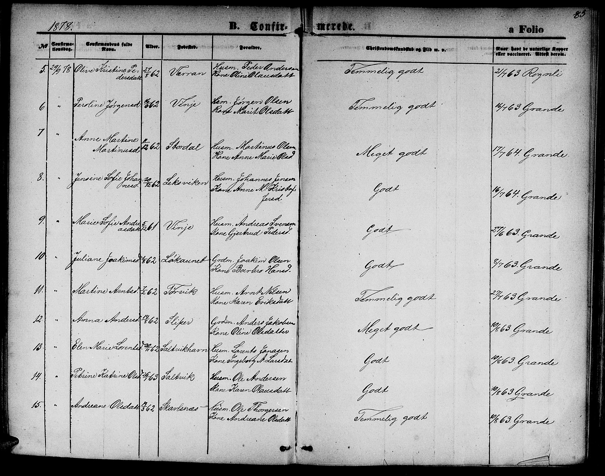 Ministerialprotokoller, klokkerbøker og fødselsregistre - Nord-Trøndelag, SAT/A-1458/733/L0326: Parish register (copy) no. 733C01, 1871-1887, p. 85