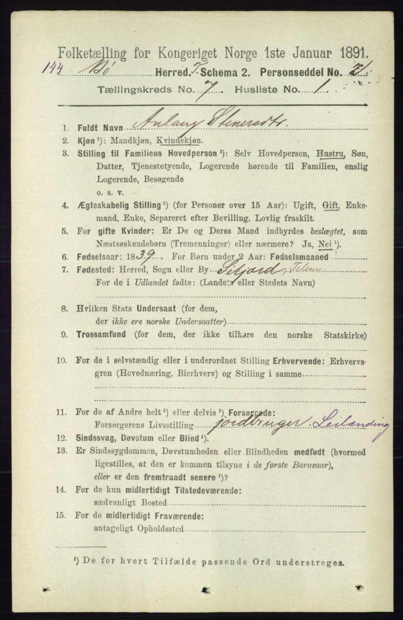 RA, 1891 census for 0821 Bø, 1891, p. 2206