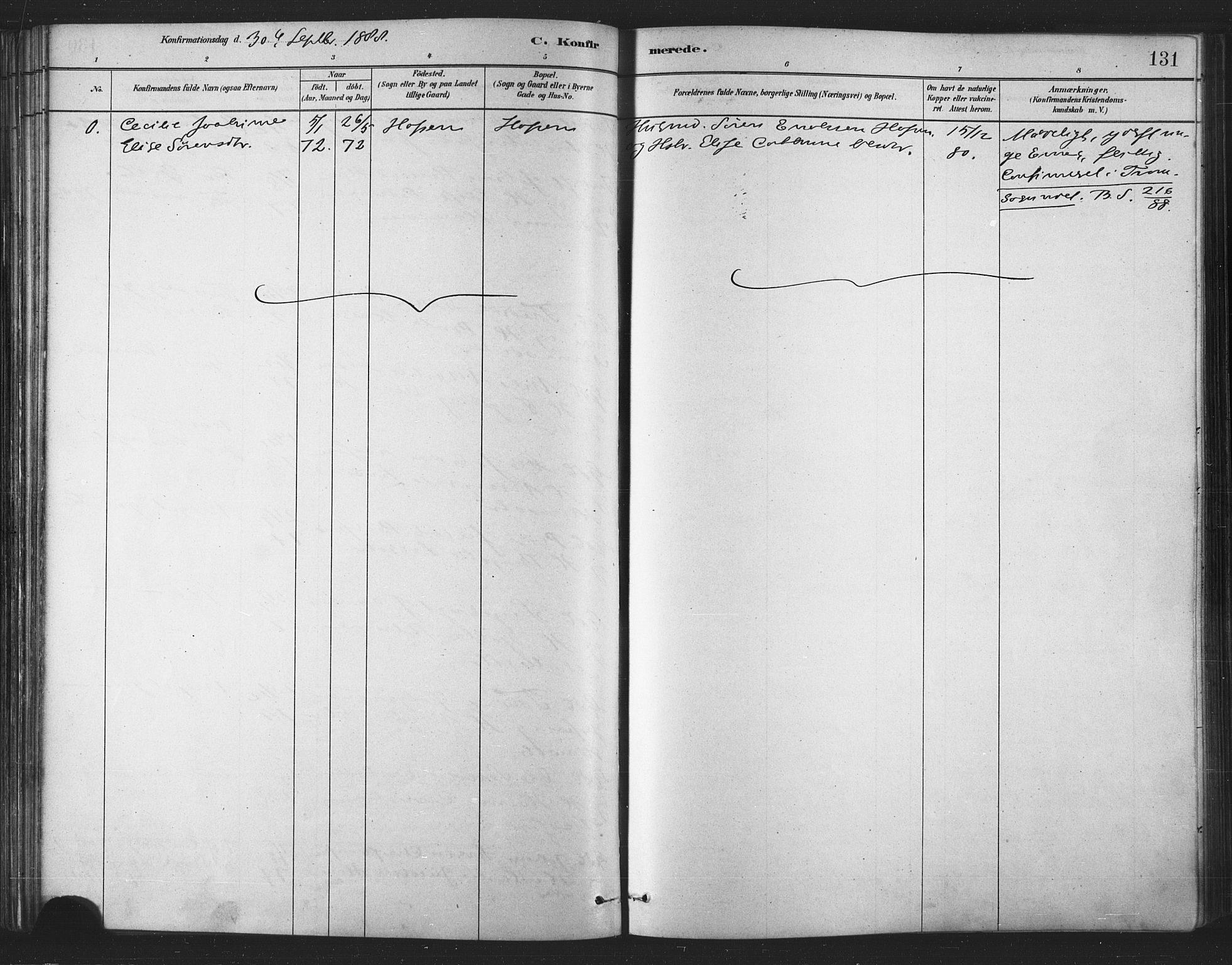 Berg sokneprestkontor, AV/SATØ-S-1318/G/Ga/Gaa/L0004kirke: Parish register (official) no. 4, 1880-1894, p. 131