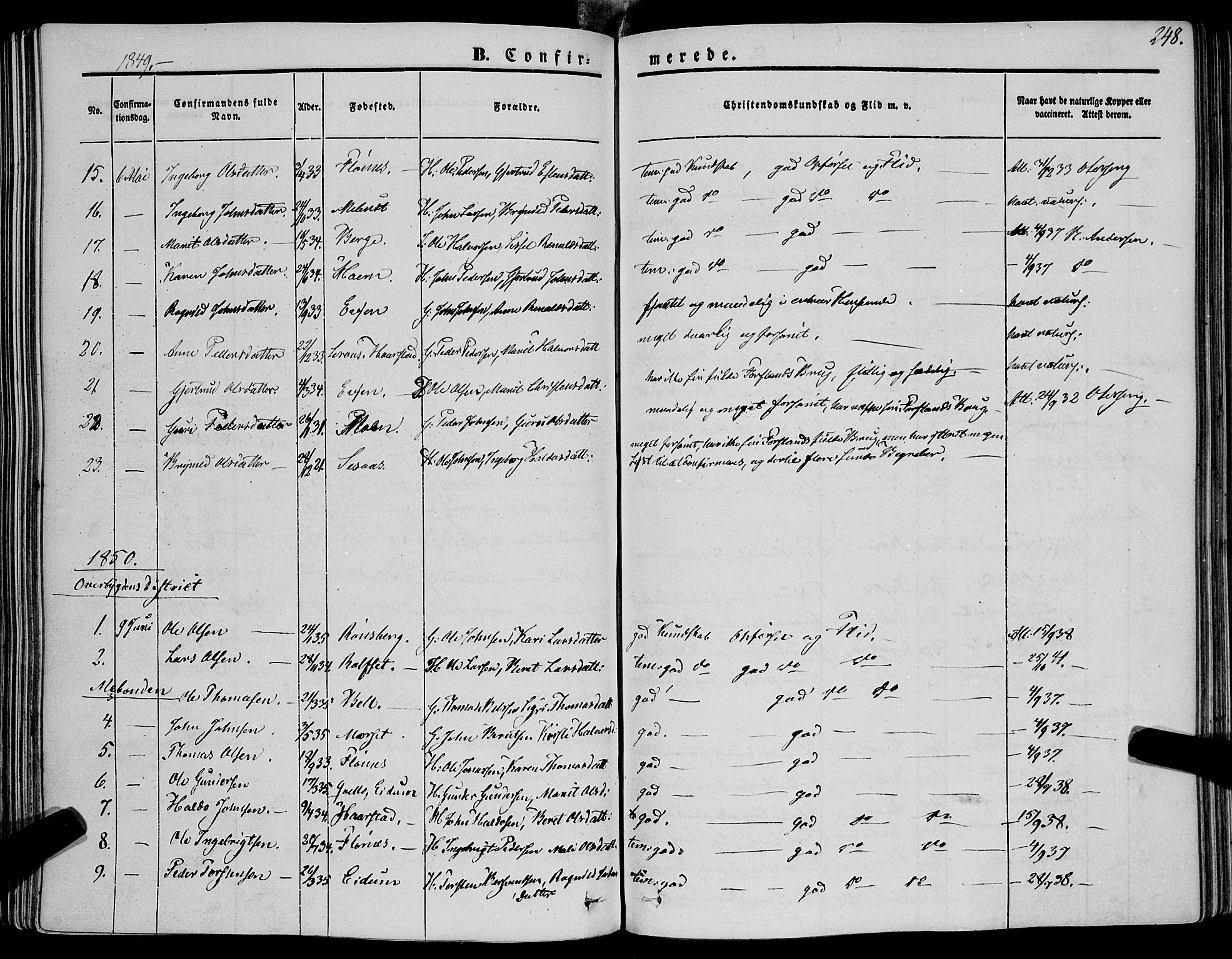 Ministerialprotokoller, klokkerbøker og fødselsregistre - Sør-Trøndelag, SAT/A-1456/695/L1145: Parish register (official) no. 695A06 /1, 1843-1859, p. 248