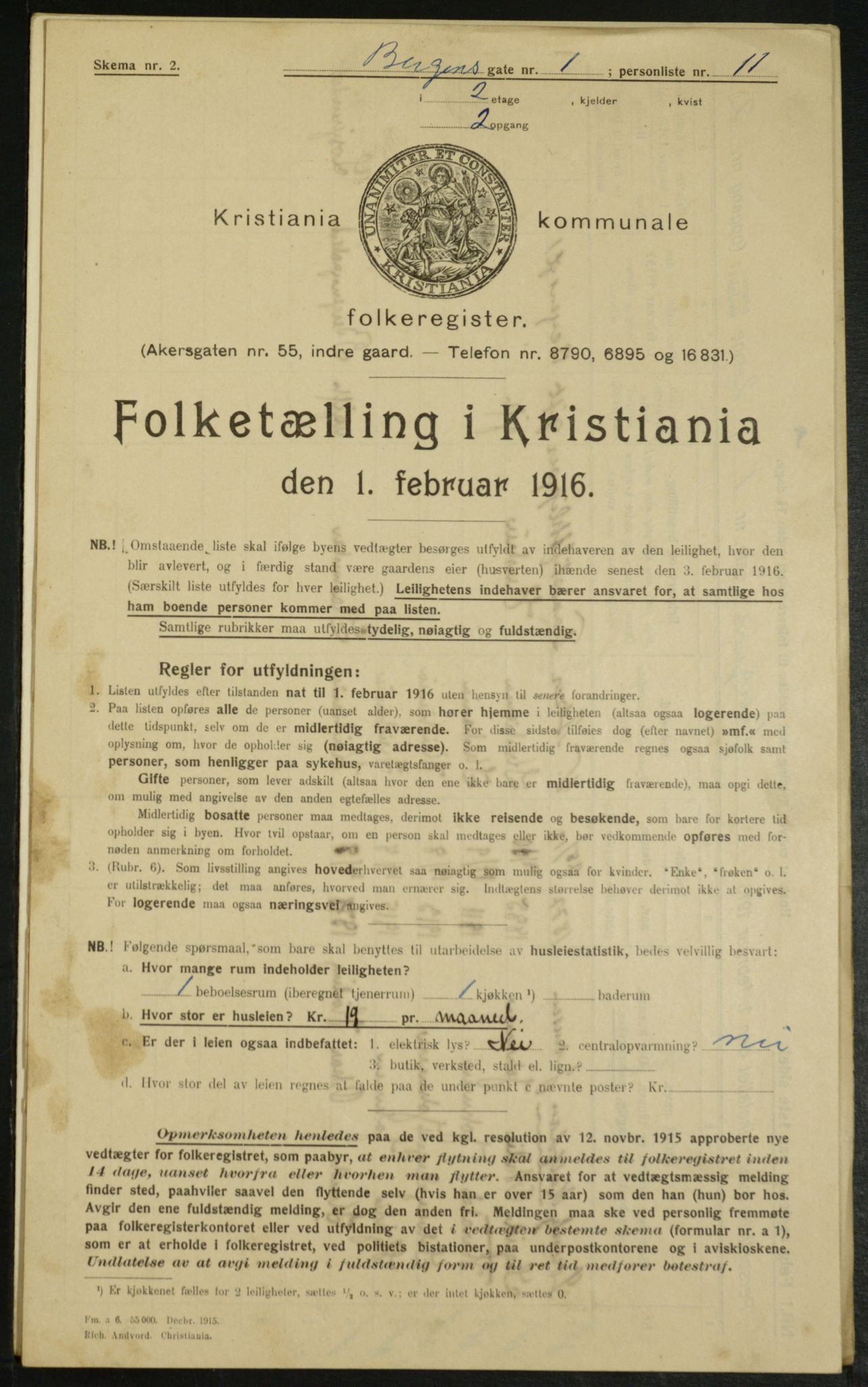 OBA, Municipal Census 1916 for Kristiania, 1916, p. 3767