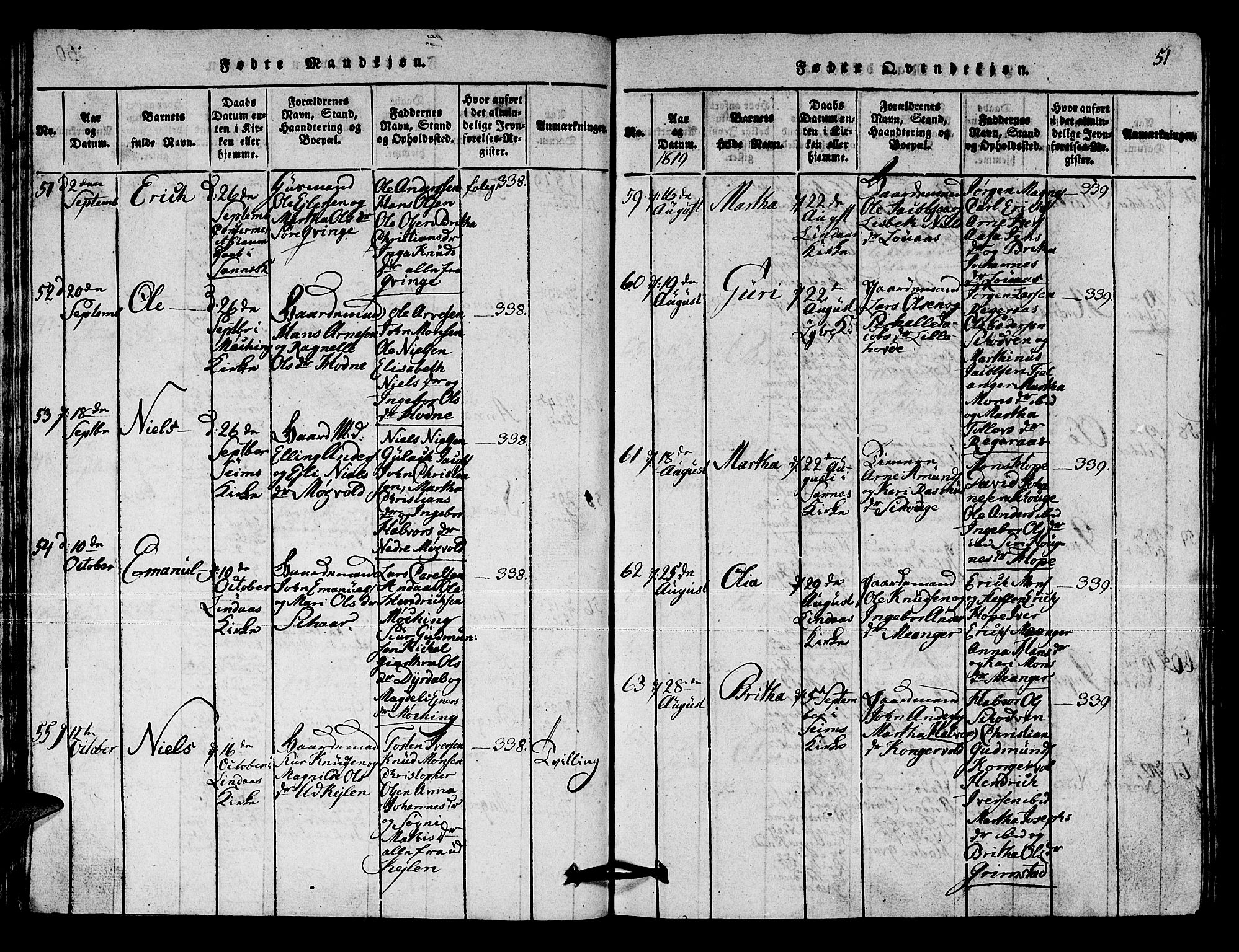 Lindås Sokneprestembete, AV/SAB-A-76701/H/Hab/Haba/L0001: Parish register (copy) no. A 1, 1816-1823, p. 51