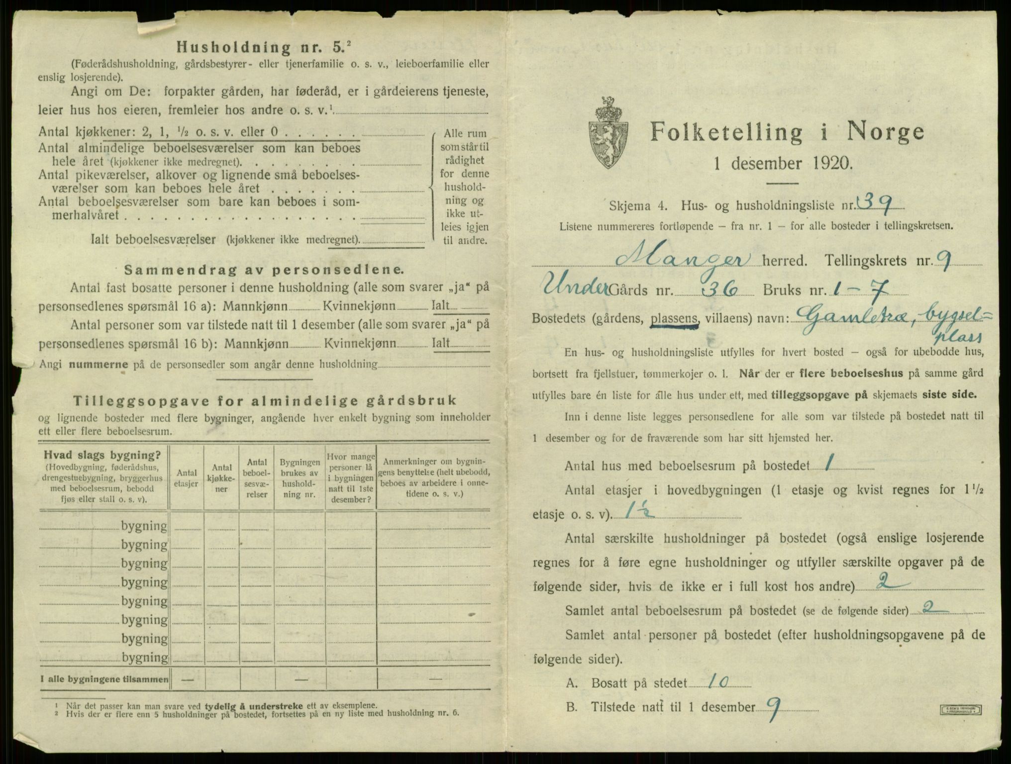 SAB, 1920 census for Manger, 1920, p. 756