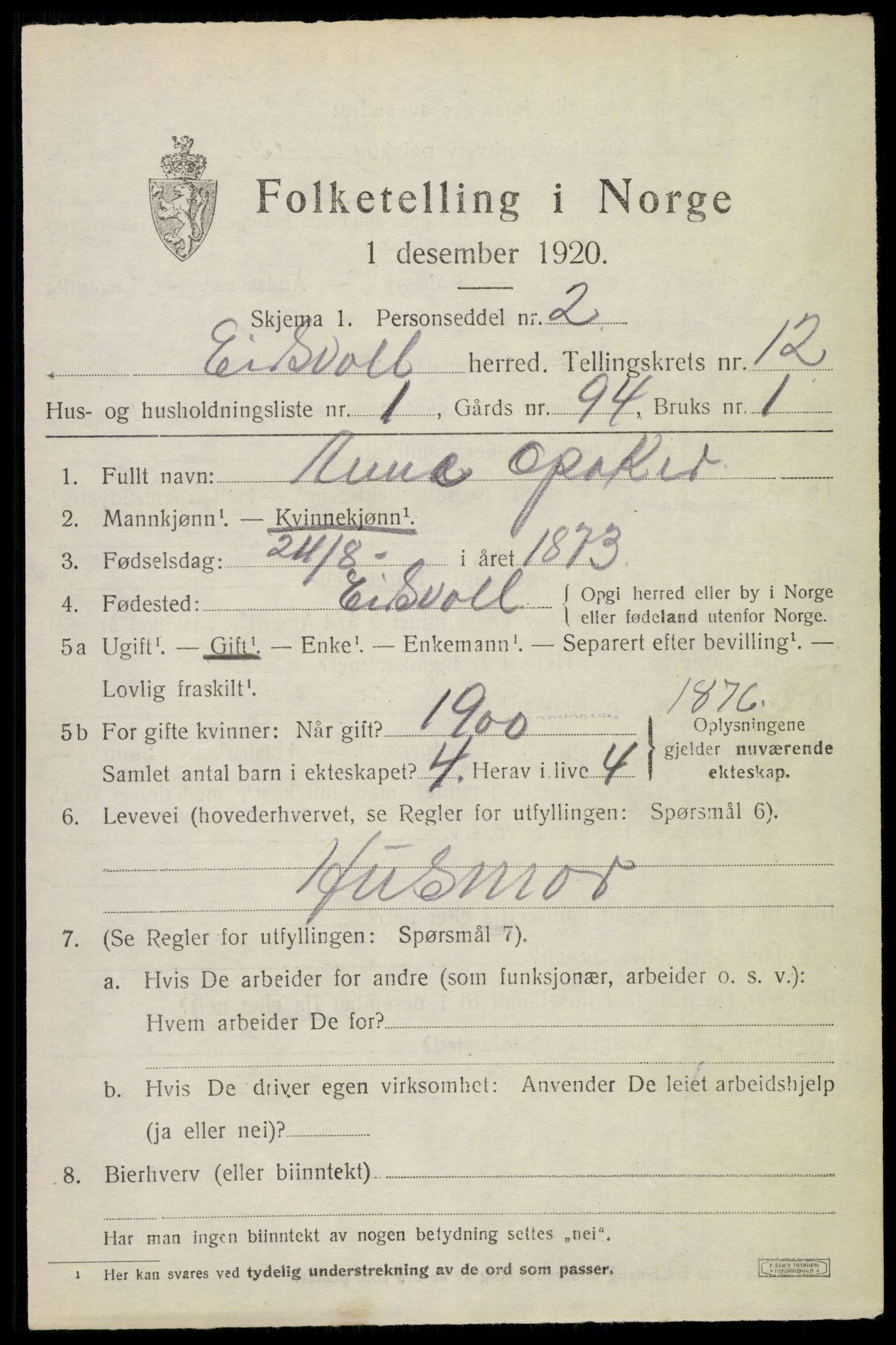 SAO, 1920 census for Eidsvoll, 1920, p. 18417