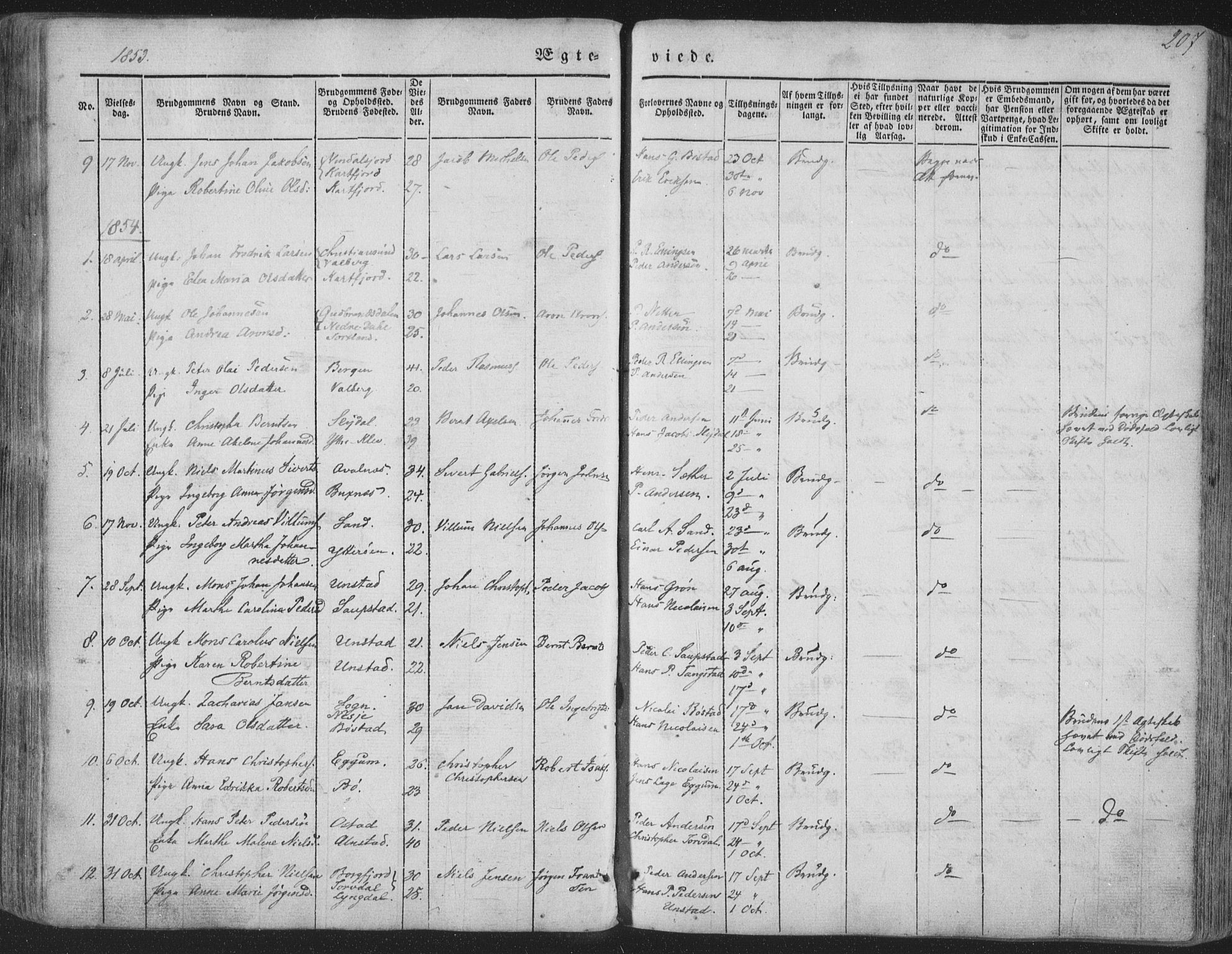 Ministerialprotokoller, klokkerbøker og fødselsregistre - Nordland, AV/SAT-A-1459/880/L1131: Parish register (official) no. 880A05, 1844-1868, p. 207