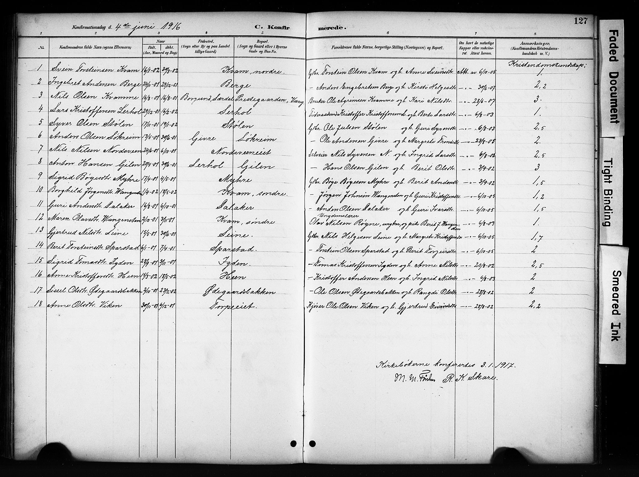 Vang prestekontor, Valdres, SAH/PREST-140/H/Hb/L0006: Parish register (copy) no. 6, 1893-1918, p. 127