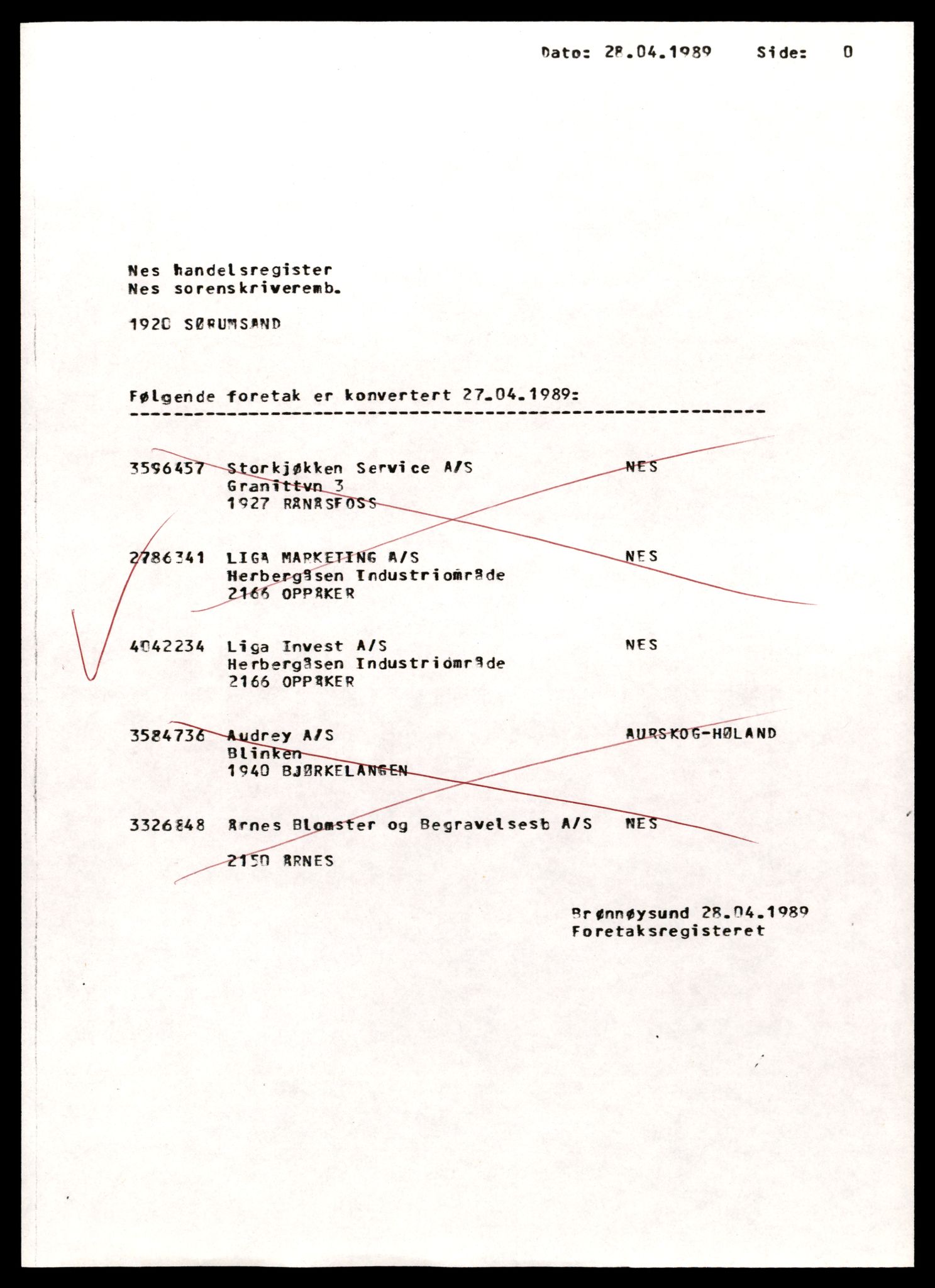 Nes tingrett, AV/SAT-A-10548/K/Ke/Keb/L0016: Aksjeselskap, Lig - Nen, 1944-1990, p. 1