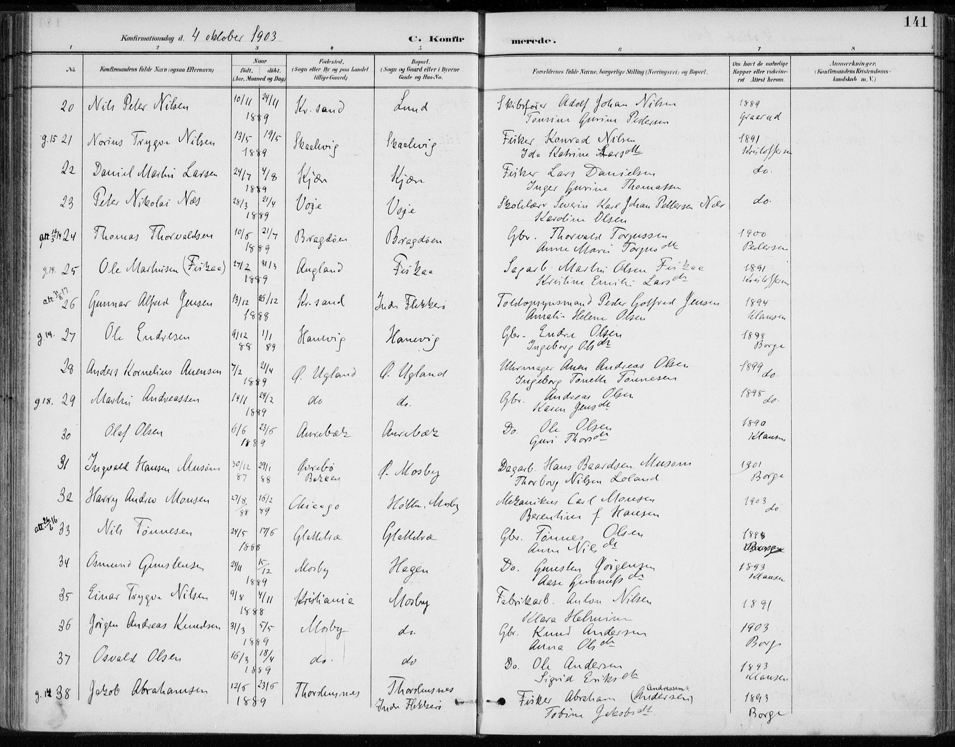 Oddernes sokneprestkontor, AV/SAK-1111-0033/F/Fa/Faa/L0010: Parish register (official) no. A 10, 1897-1911, p. 141