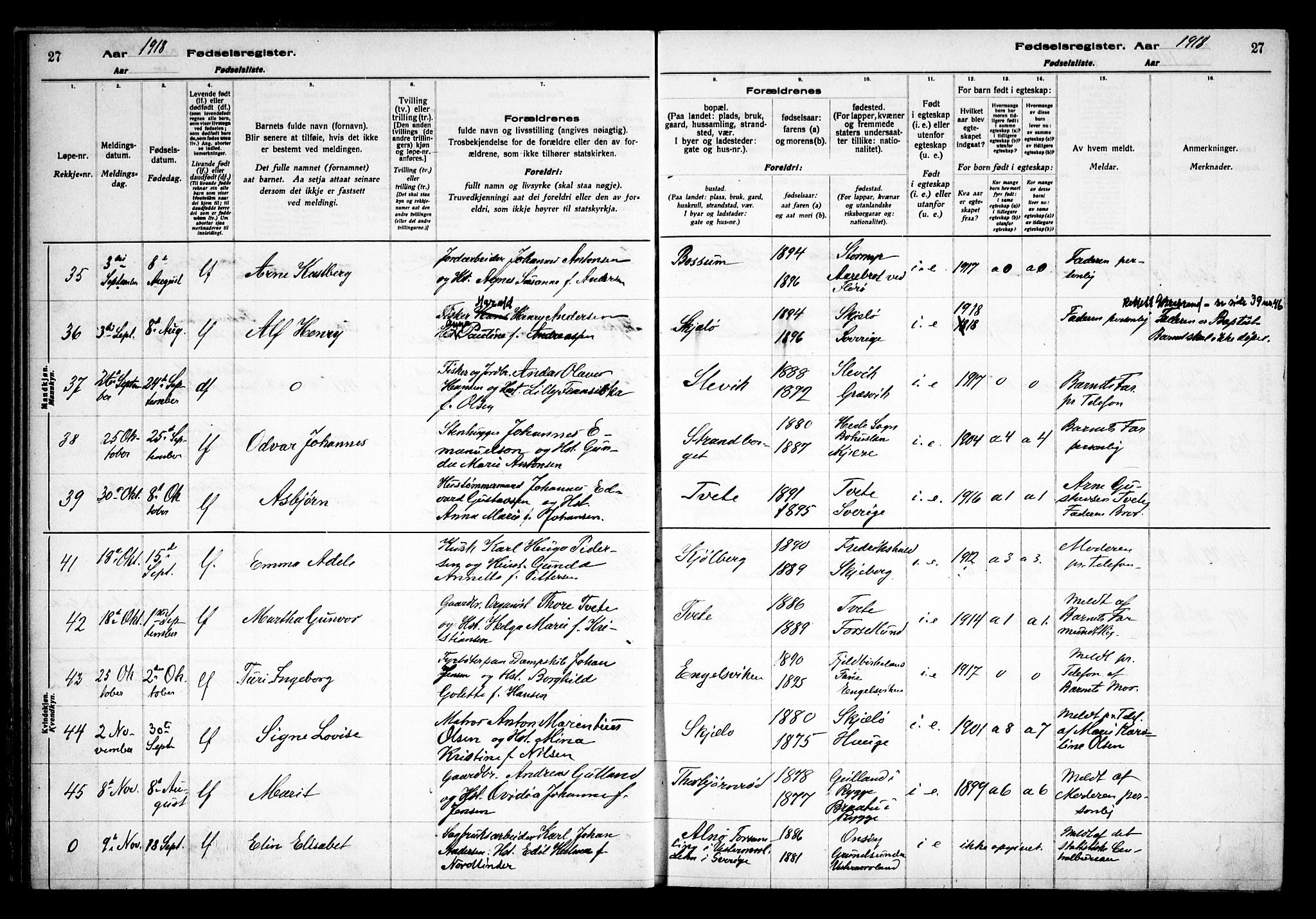 Onsøy prestekontor Kirkebøker, AV/SAO-A-10914/J/Ja/L0001: Birth register no. I 1, 1916-1937, p. 27