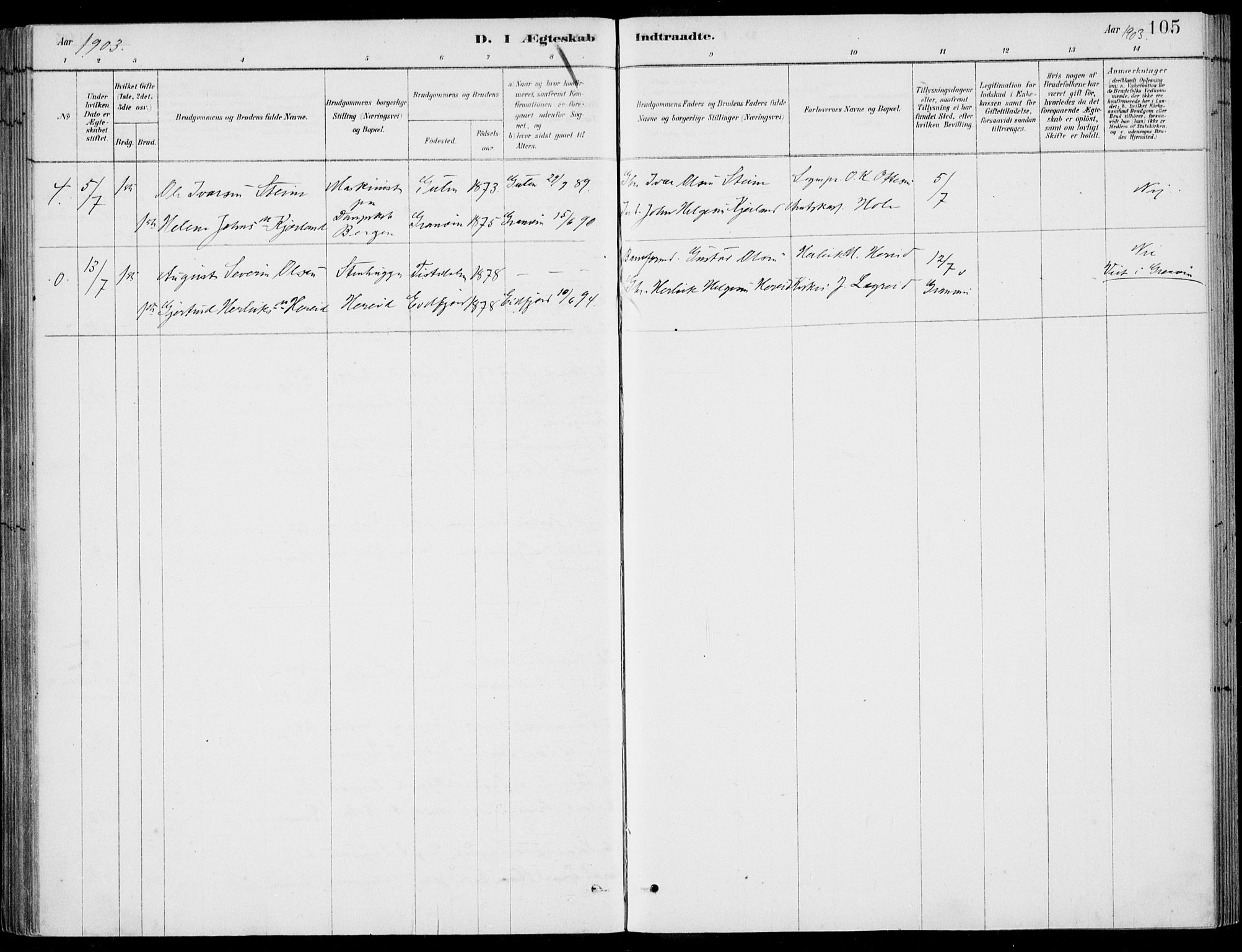 Ulvik sokneprestembete, SAB/A-78801/H/Haa: Parish register (official) no. D  1, 1878-1903, p. 105