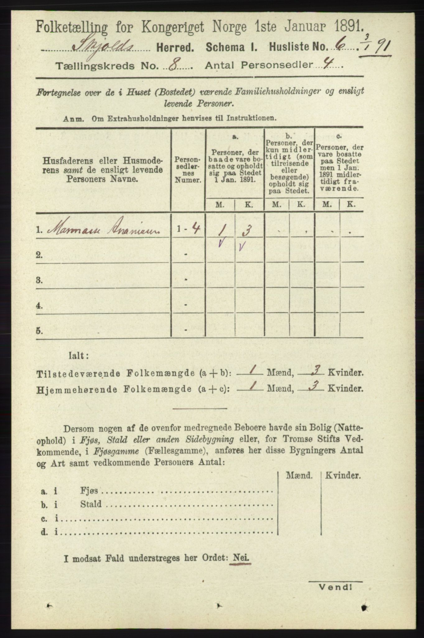 RA, 1891 census for 1154 Skjold, 1891, p. 1573