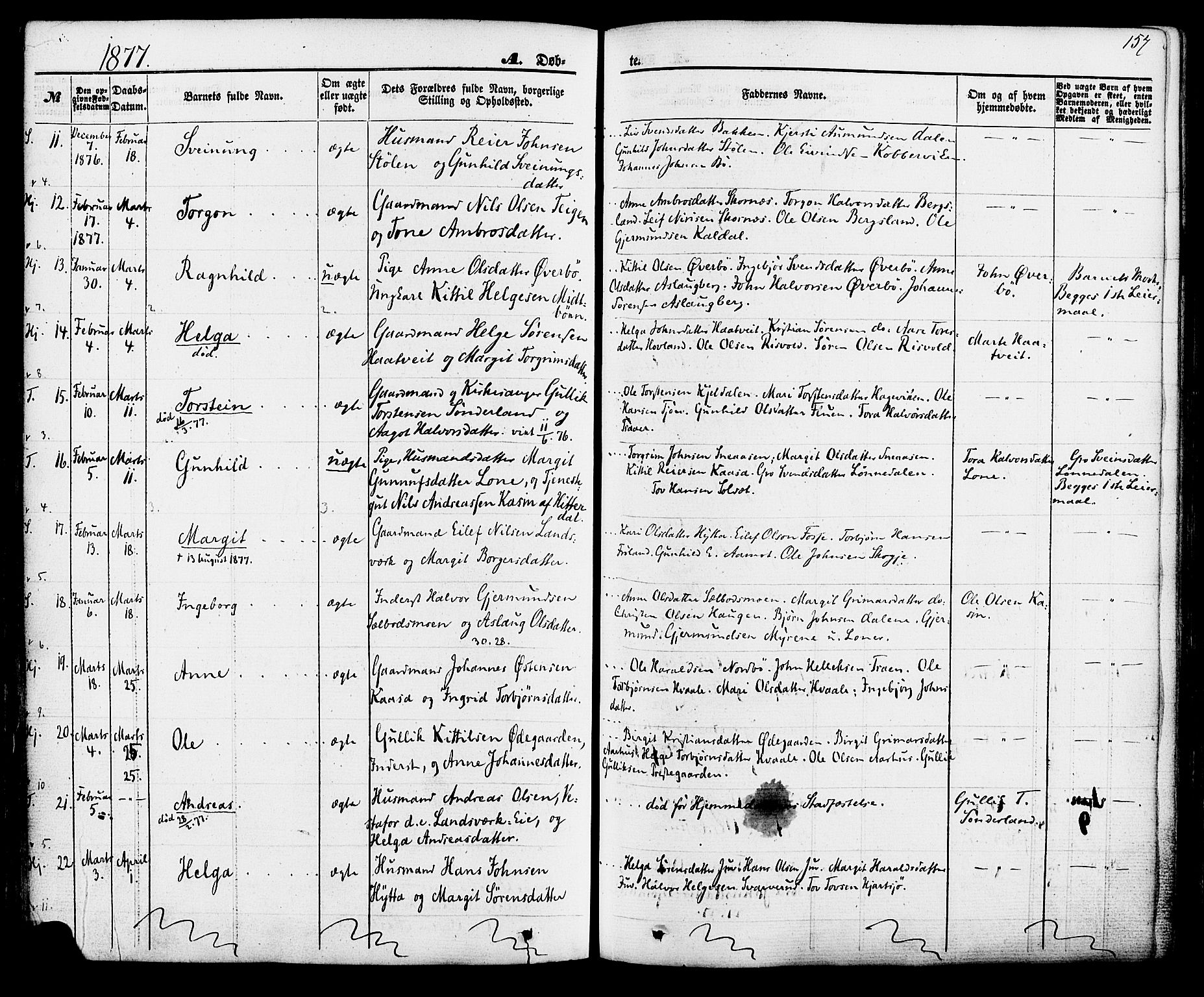 Hjartdal kirkebøker, AV/SAKO-A-270/F/Fa/L0009: Parish register (official) no. I 9, 1860-1879, p. 157