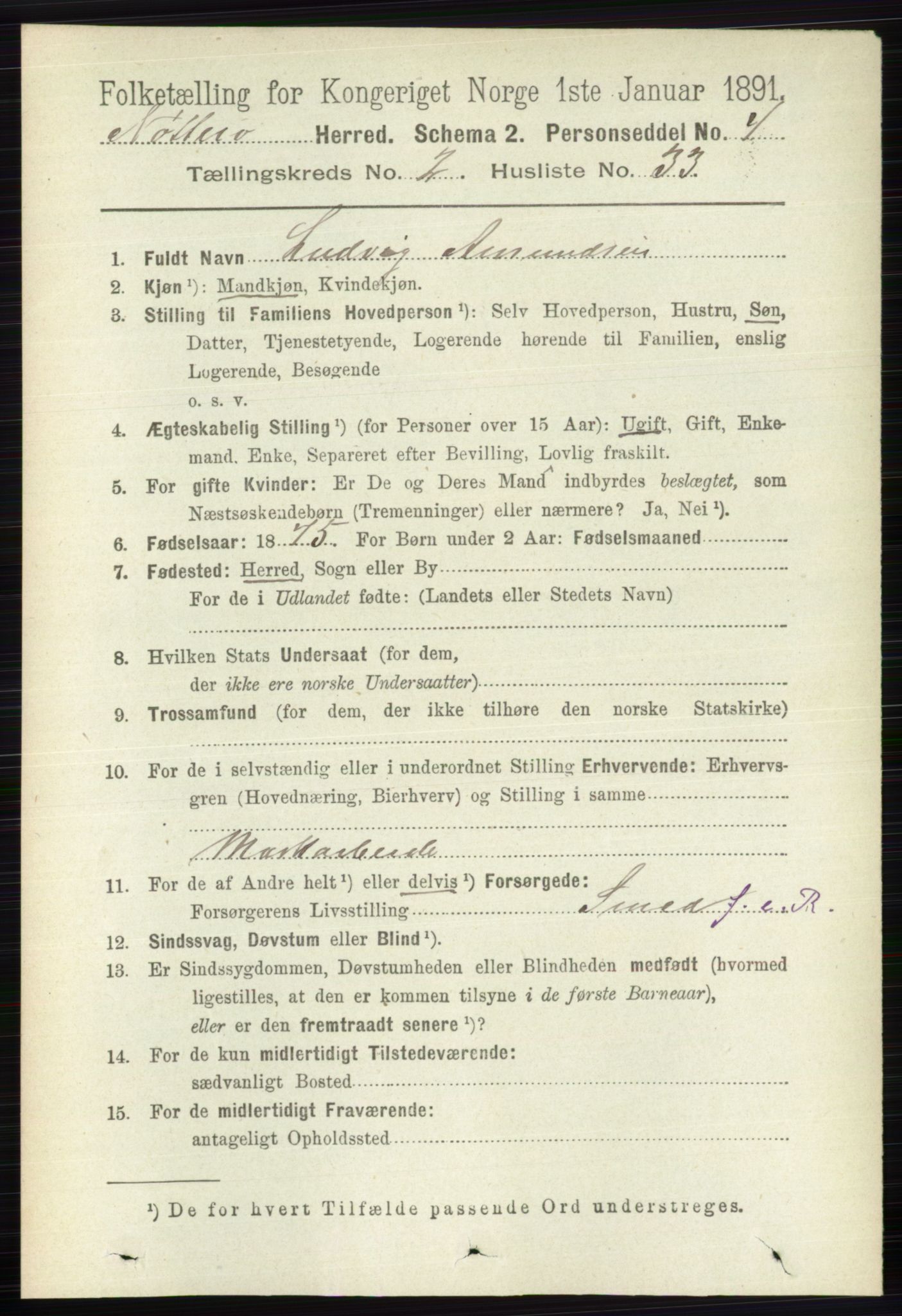 RA, 1891 census for 0722 Nøtterøy, 1891, p. 1063