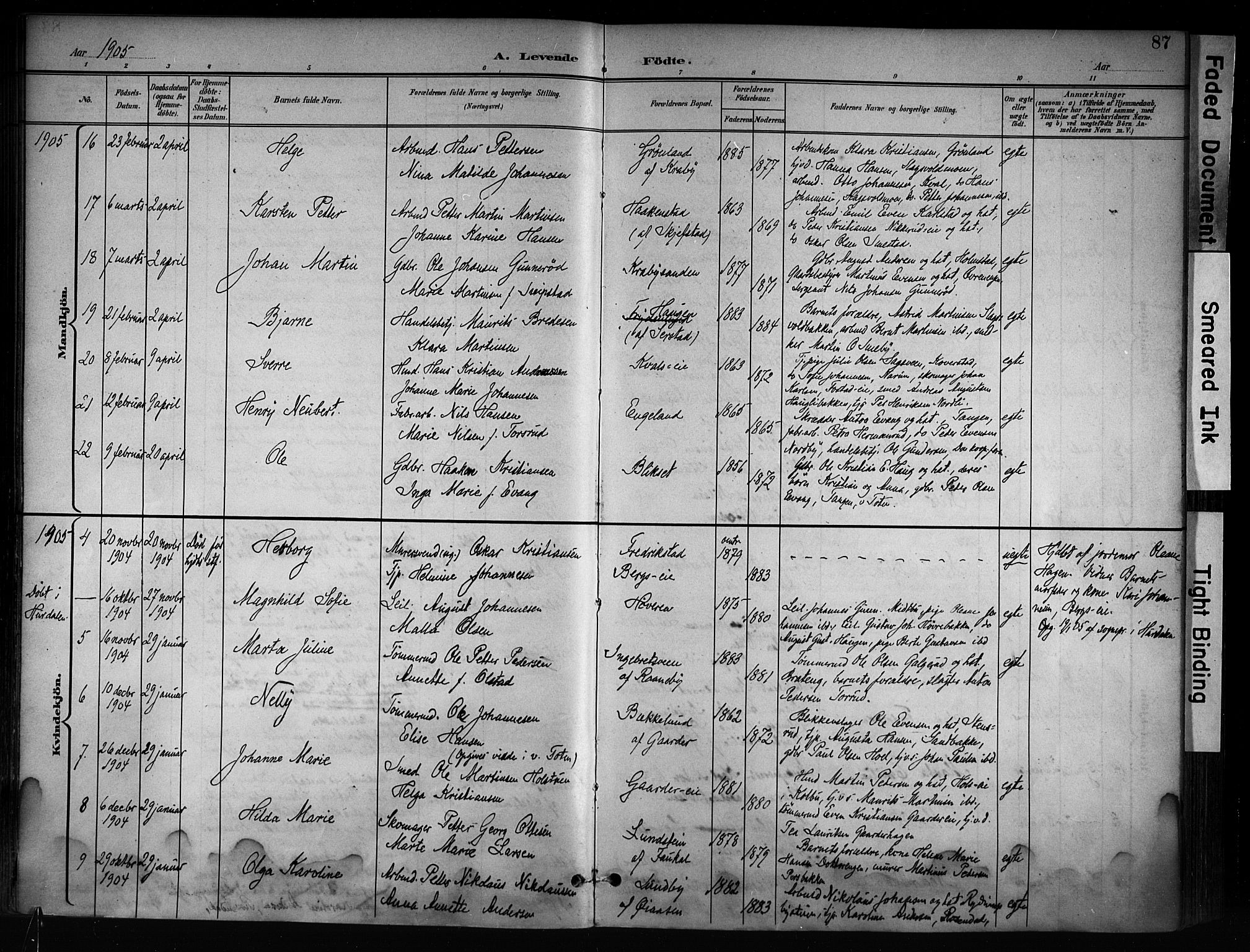 Østre Toten prestekontor, AV/SAH-PREST-104/H/Ha/Haa/L0008: Parish register (official) no. 8, 1897-1909, p. 87