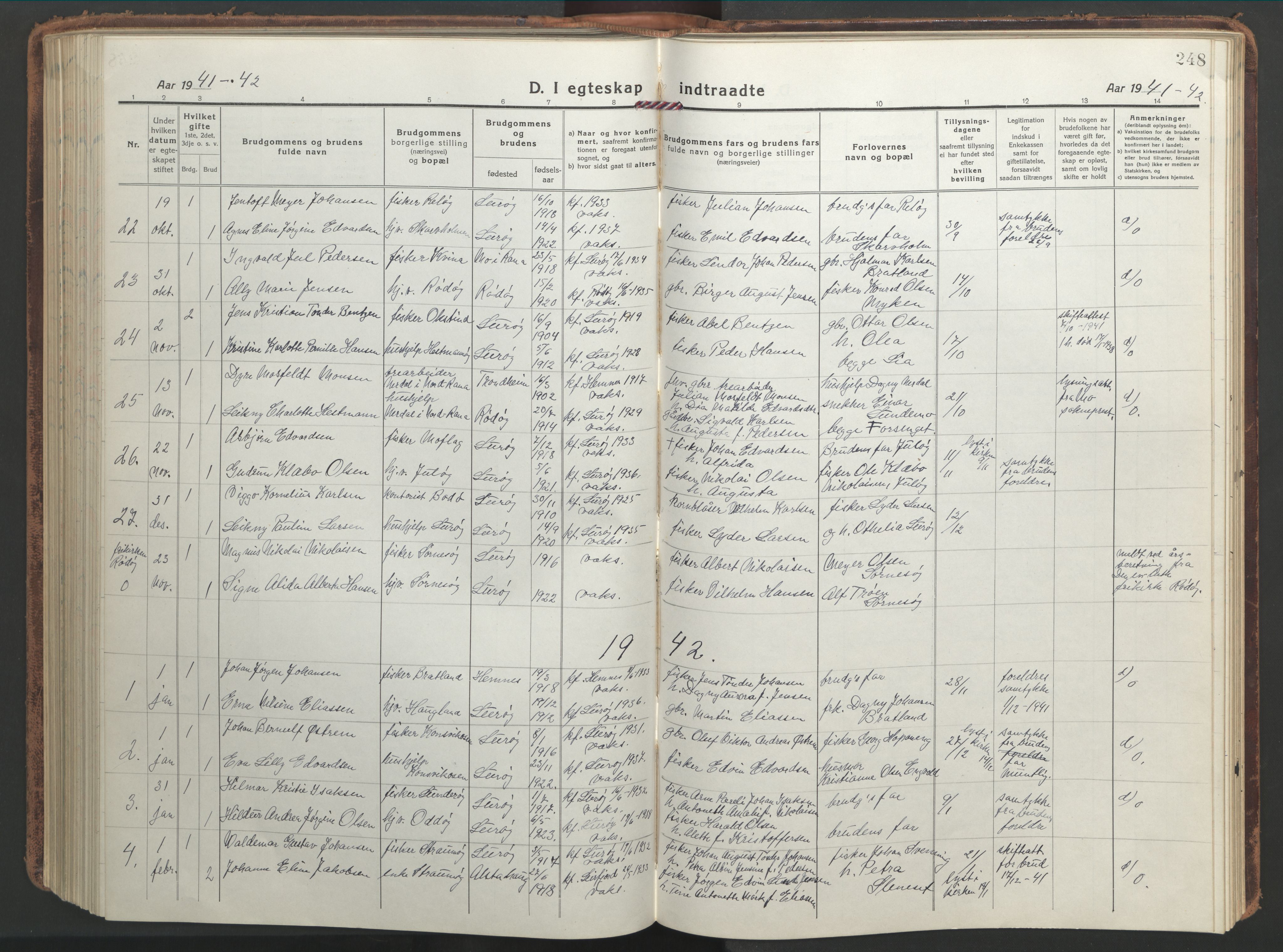 Ministerialprotokoller, klokkerbøker og fødselsregistre - Nordland, SAT/A-1459/839/L0574: Parish register (copy) no. 839C04, 1918-1950, p. 248