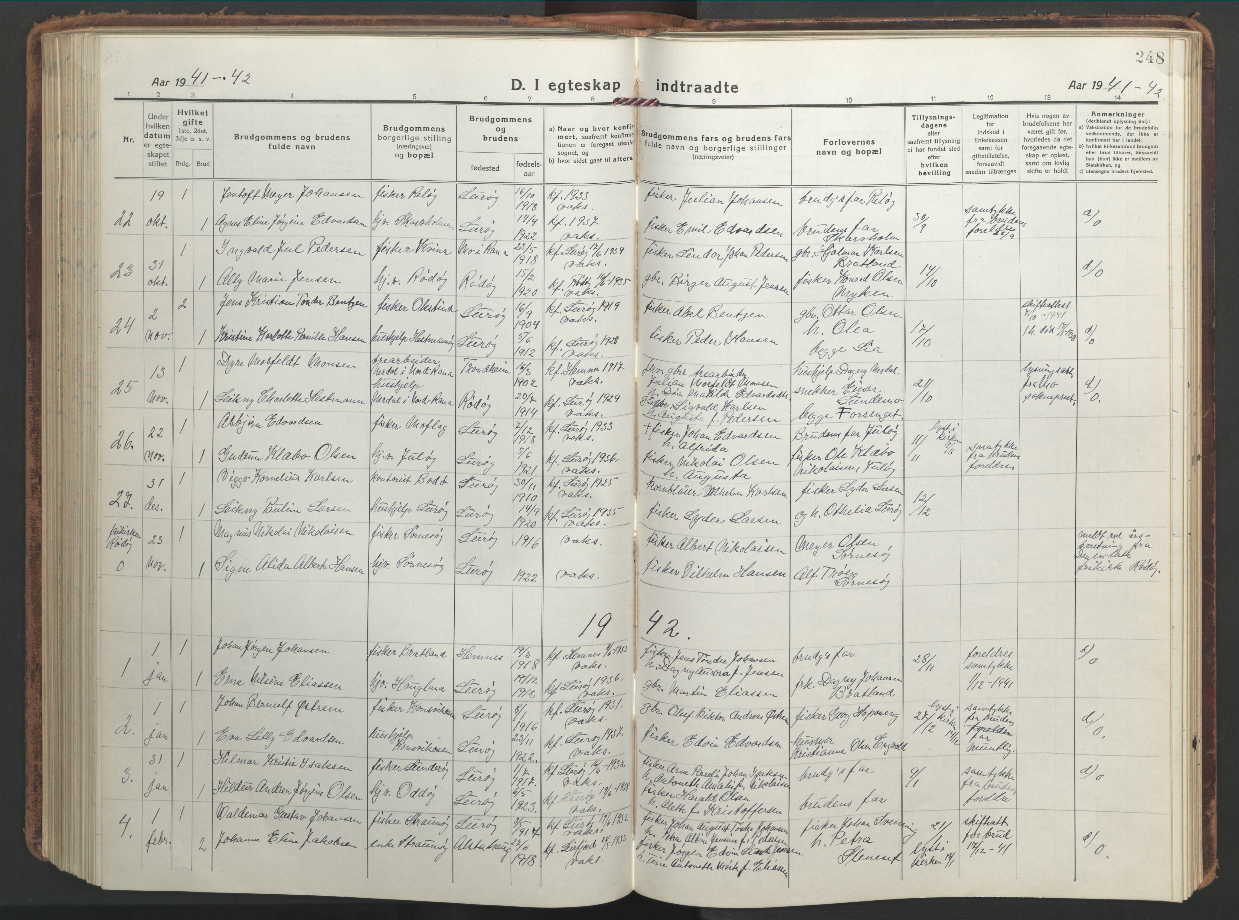 Ministerialprotokoller, klokkerbøker og fødselsregistre - Nordland, AV/SAT-A-1459/839/L0574: Parish register (copy) no. 839C04, 1918-1950, p. 248