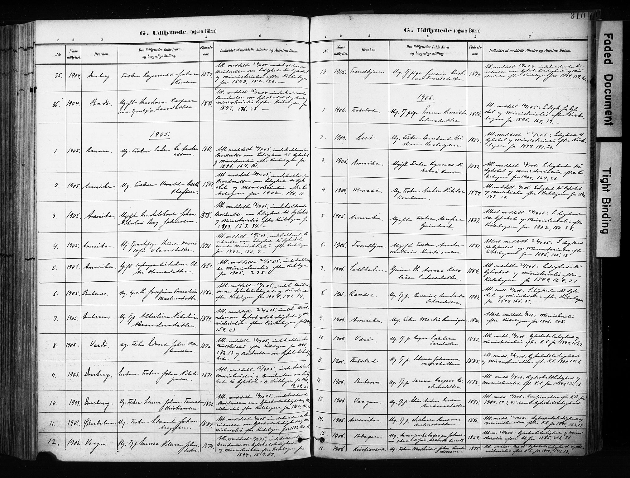 Ministerialprotokoller, klokkerbøker og fødselsregistre - Nordland, AV/SAT-A-1459/880/L1134: Parish register (official) no. 880A08, 1899-1908, p. 310