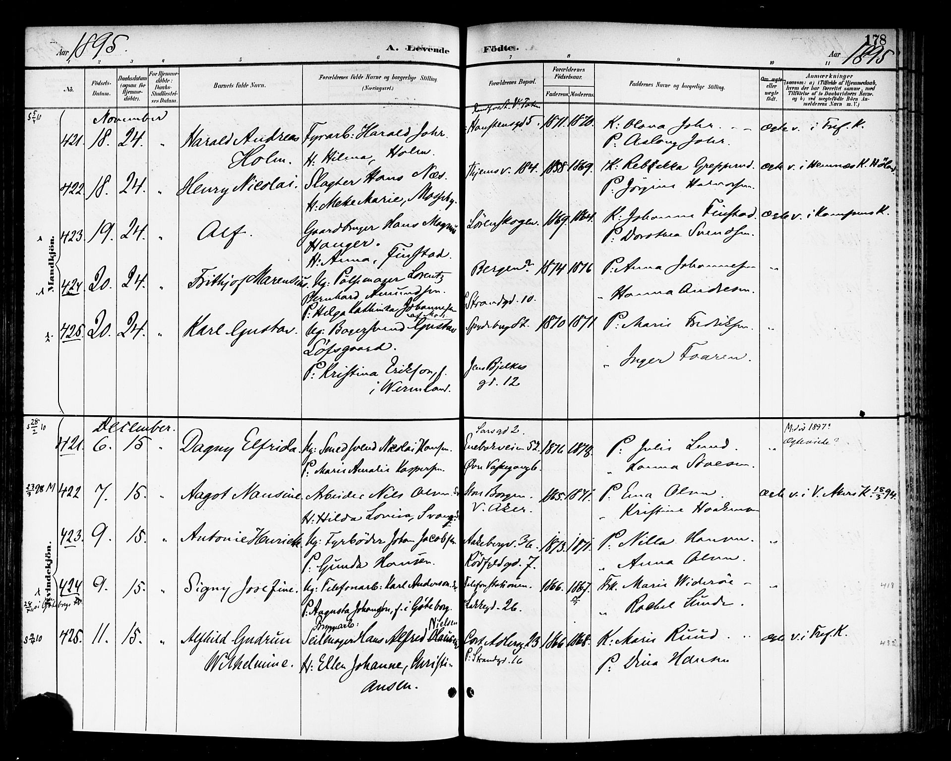 Rikshospitalet prestekontor Kirkebøker, SAO/A-10309b/F/L0009: Parish register (official) no. 9, 1894-1897, p. 178