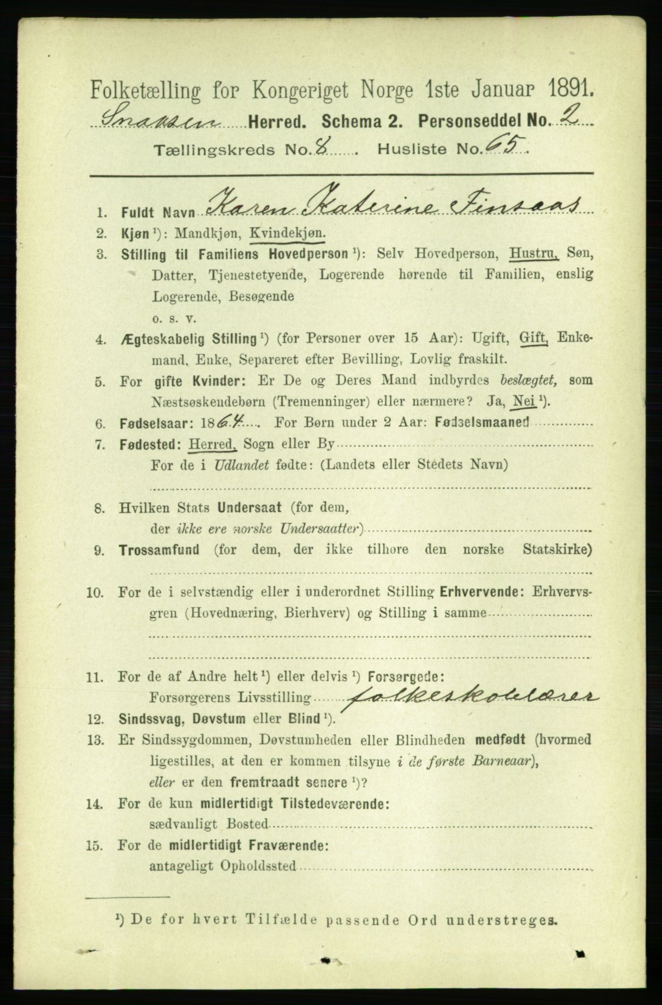 RA, 1891 census for 1736 Snåsa, 1891, p. 3065