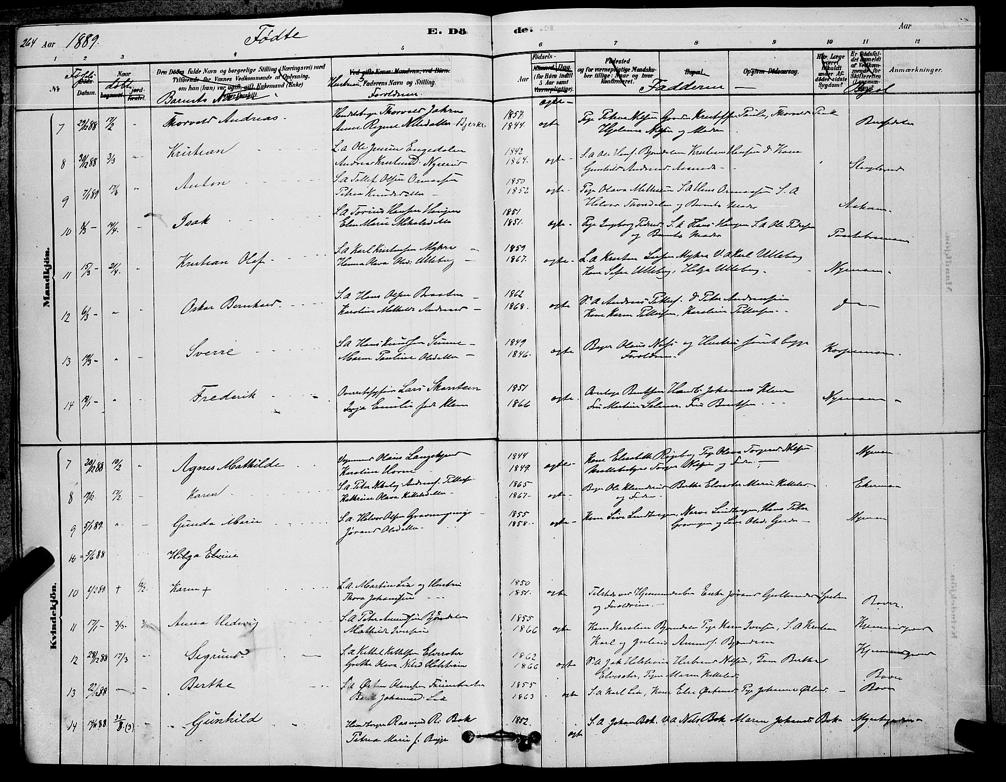 Kongsberg kirkebøker, AV/SAKO-A-22/G/Ga/L0005: Parish register (copy) no. 5, 1878-1889, p. 264