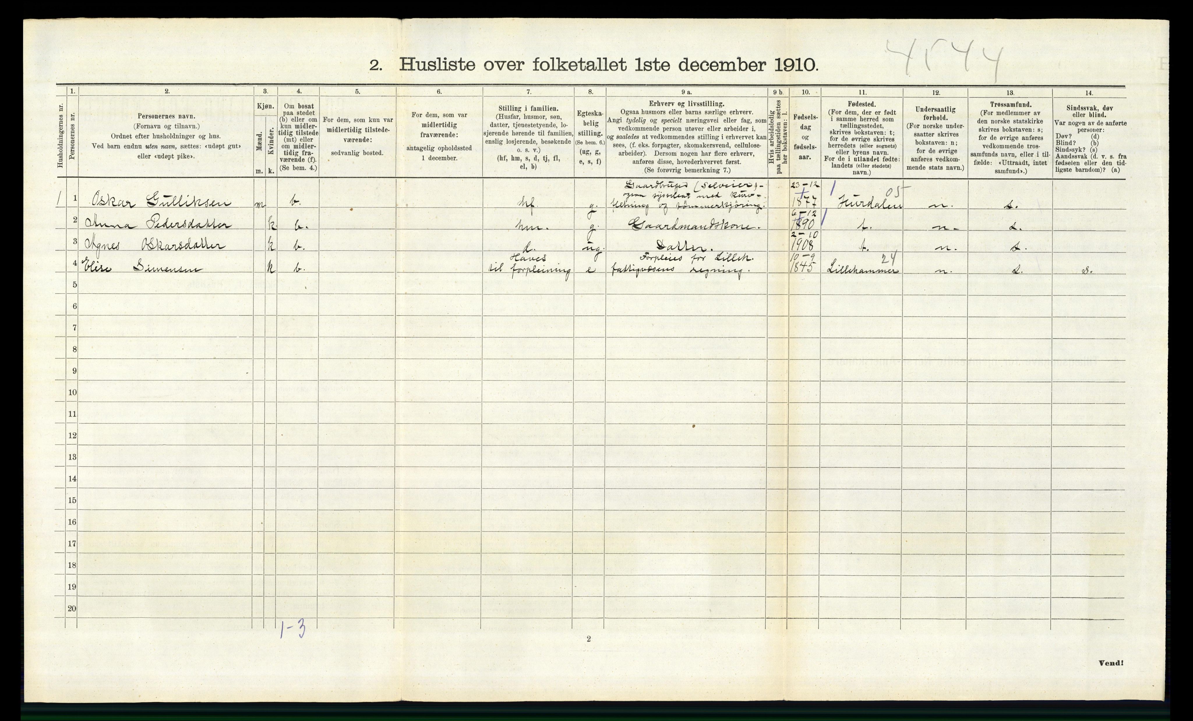 RA, 1910 census for Fåberg, 1910, p. 1573