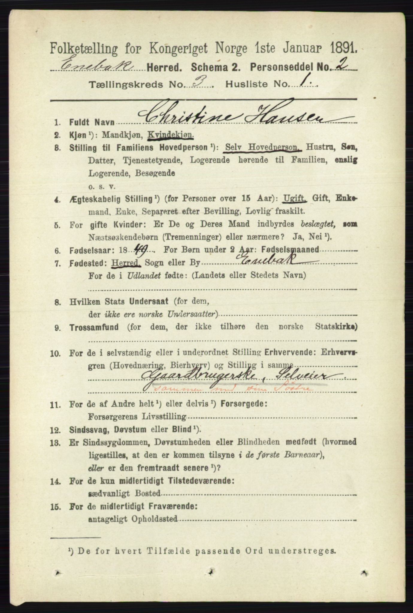 RA, 1891 census for 0229 Enebakk, 1891, p. 1121