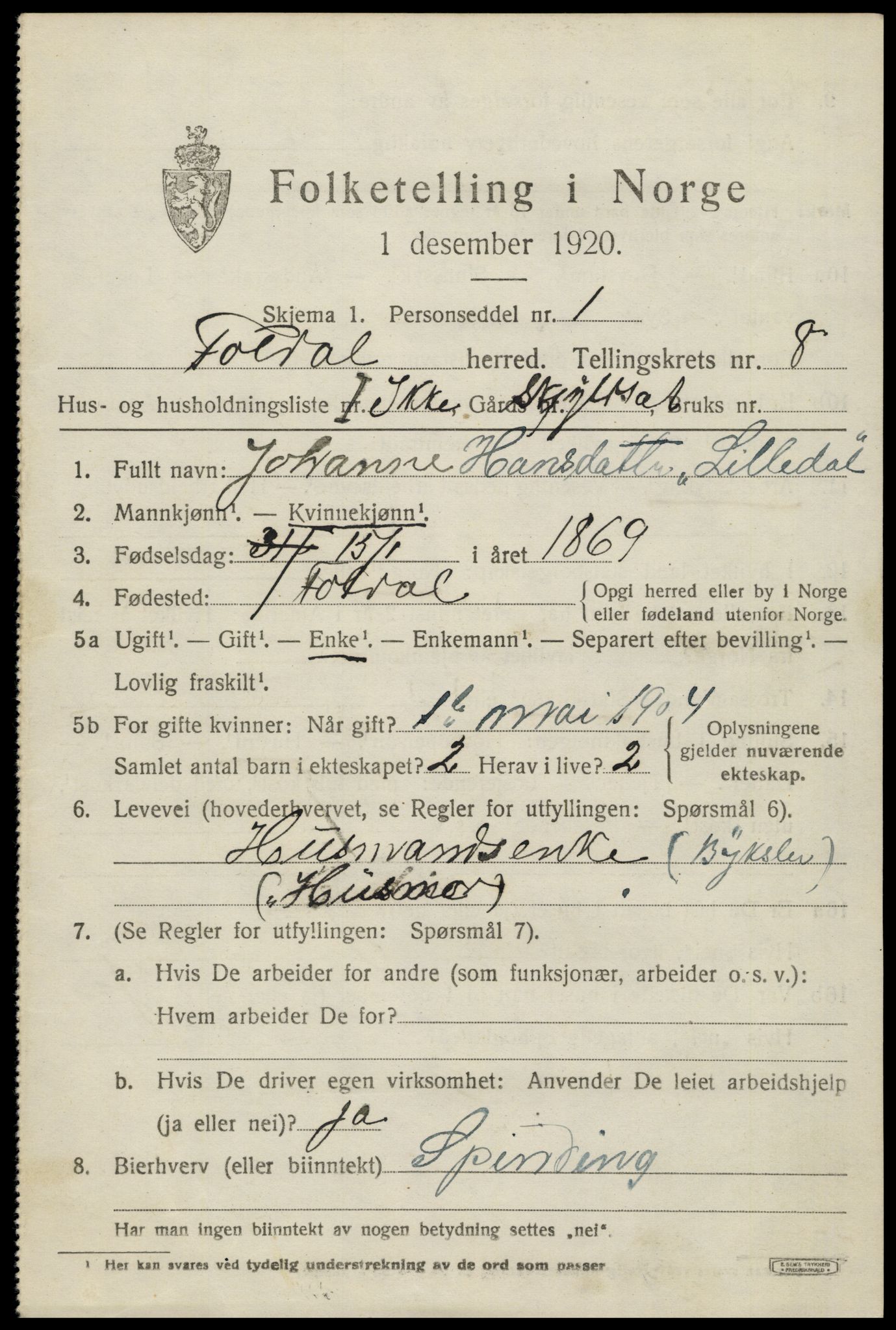 SAH, 1920 census for Folldal, 1920, p. 4345