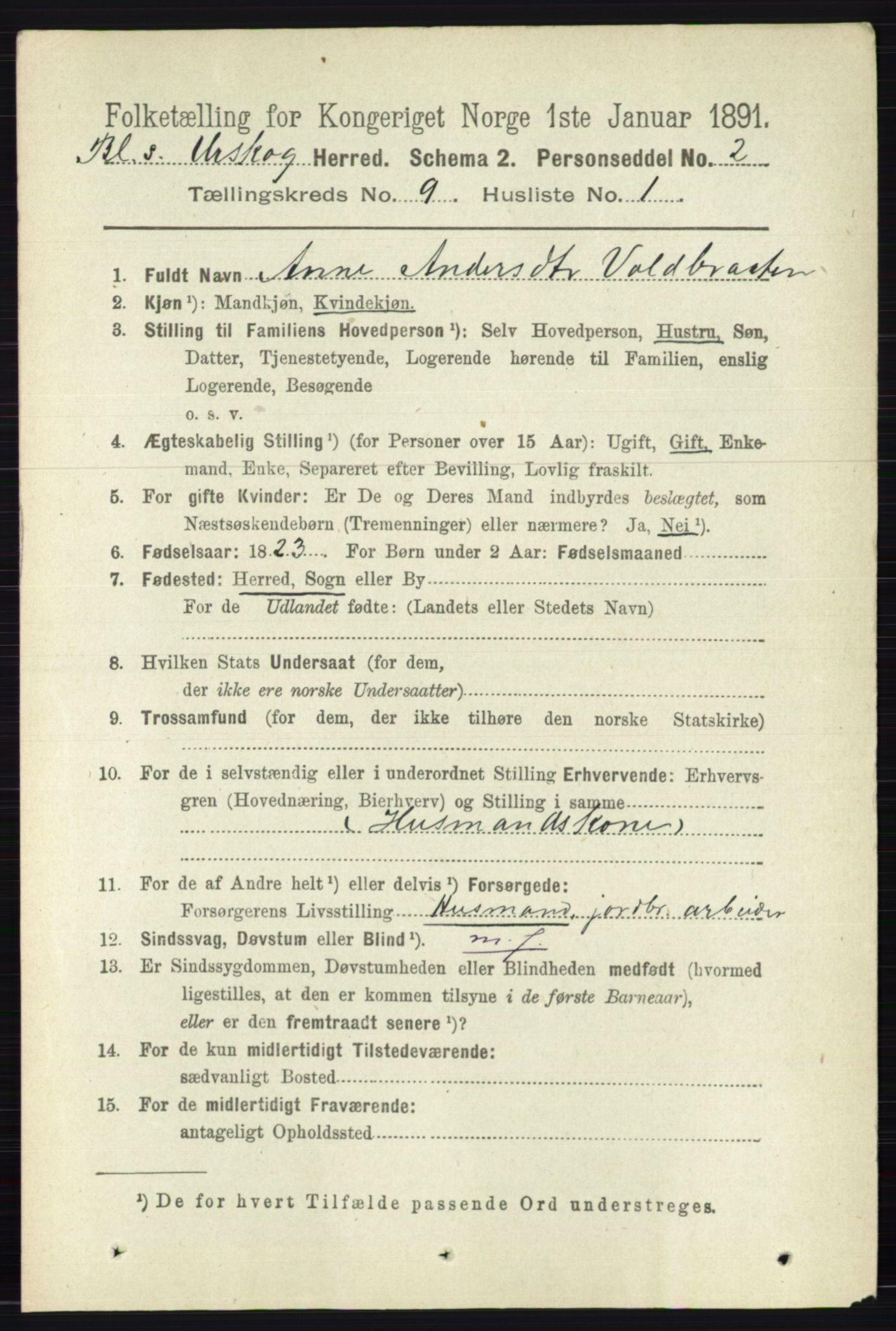 RA, 1891 census for 0224 Aurskog, 1891, p. 4508