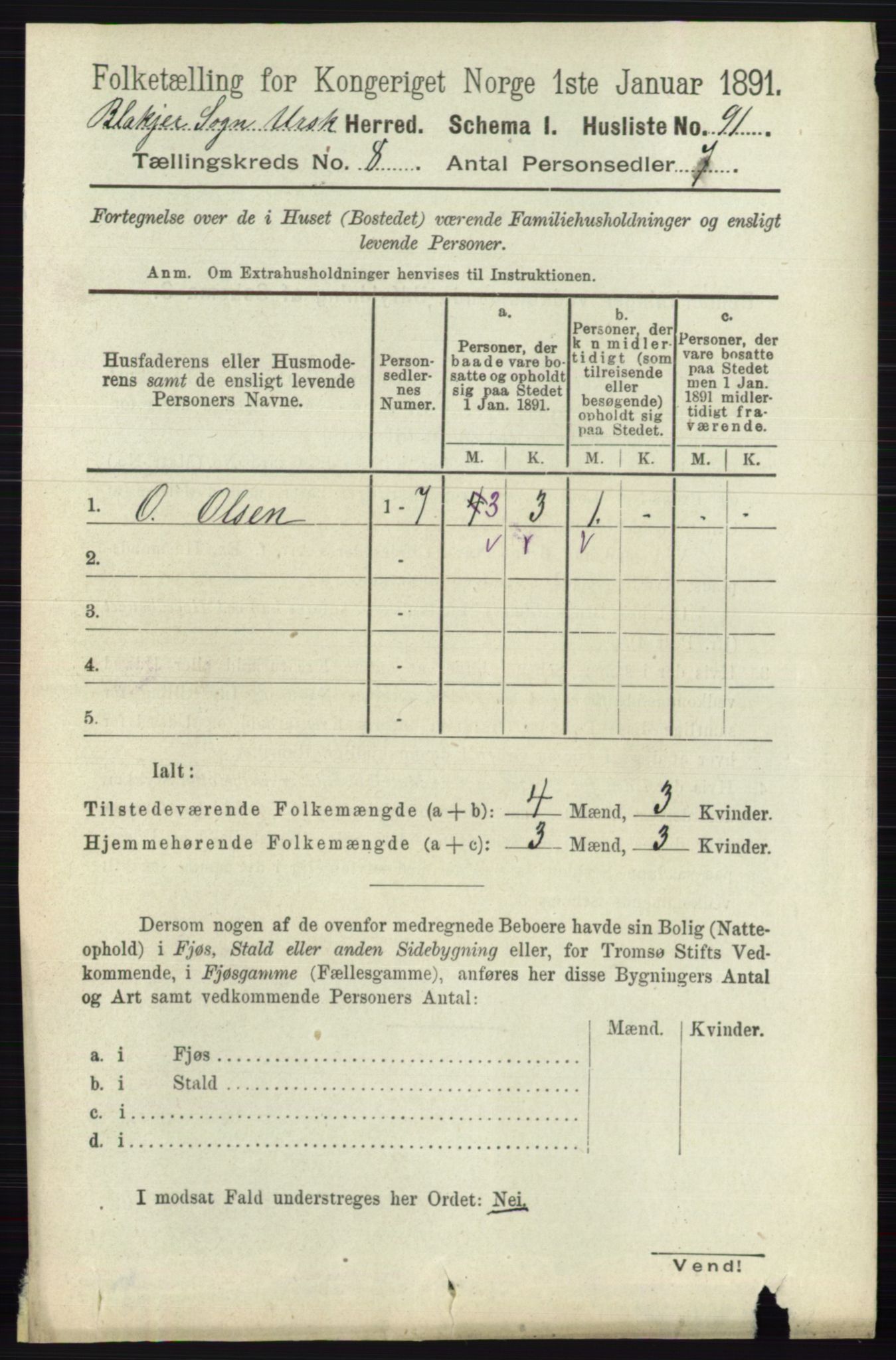 RA, 1891 census for 0224 Aurskog, 1891, p. 3881