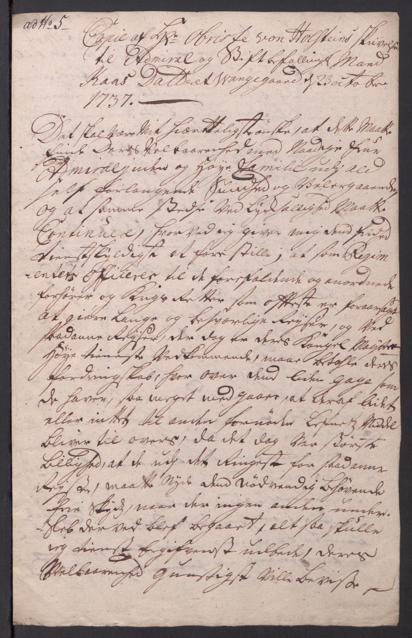 Kommanderende general (KG I) med Det norske krigsdirektorium, AV/RA-EA-5419/D/L0061: Stattholderens, stiftamtmenns og amtmenns brev, 1731-1740, p. 229