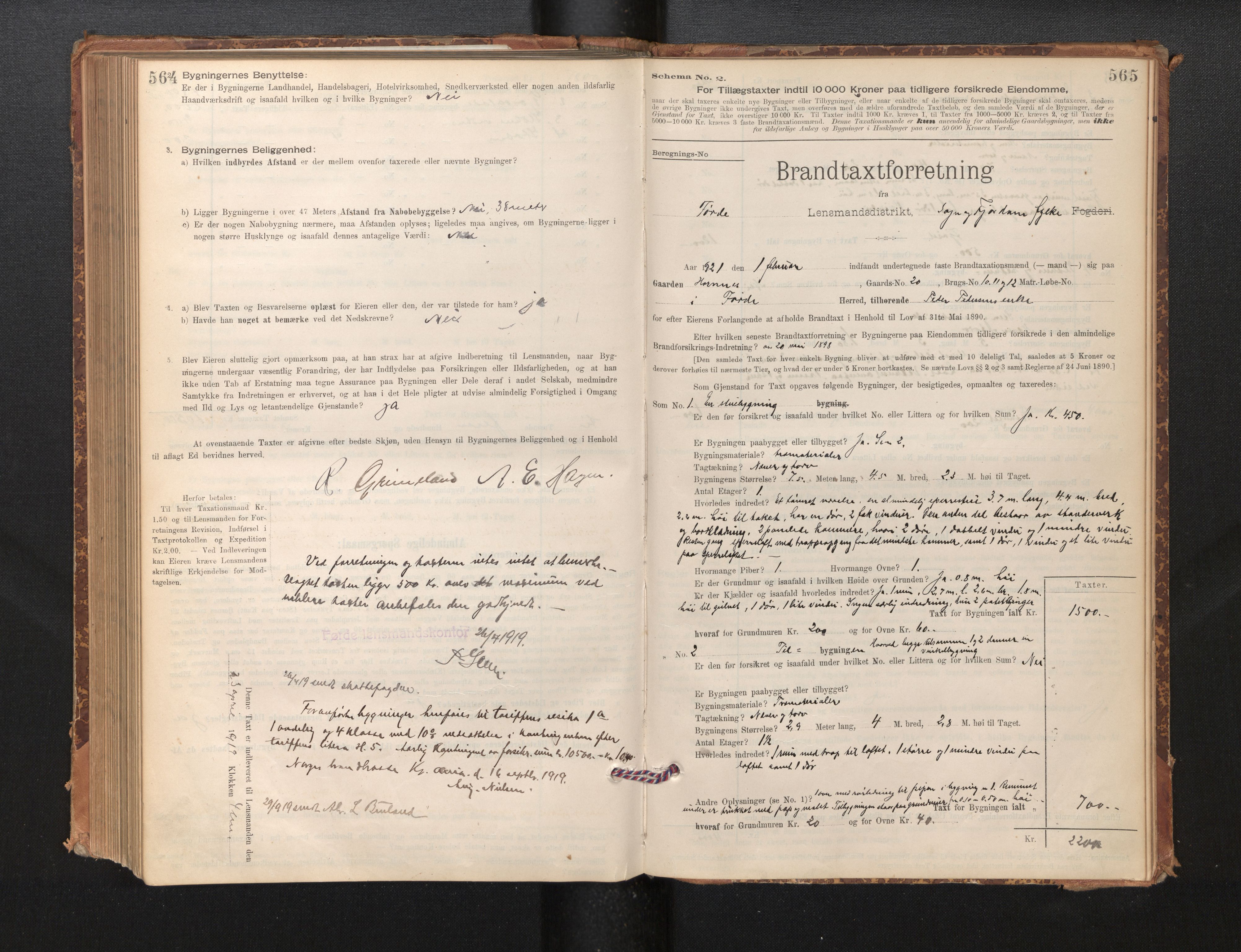 Lensmannen i Førde, SAB/A-27401/0012/L0008: Branntakstprotokoll, skjematakst, 1895-1922, p. 564-565