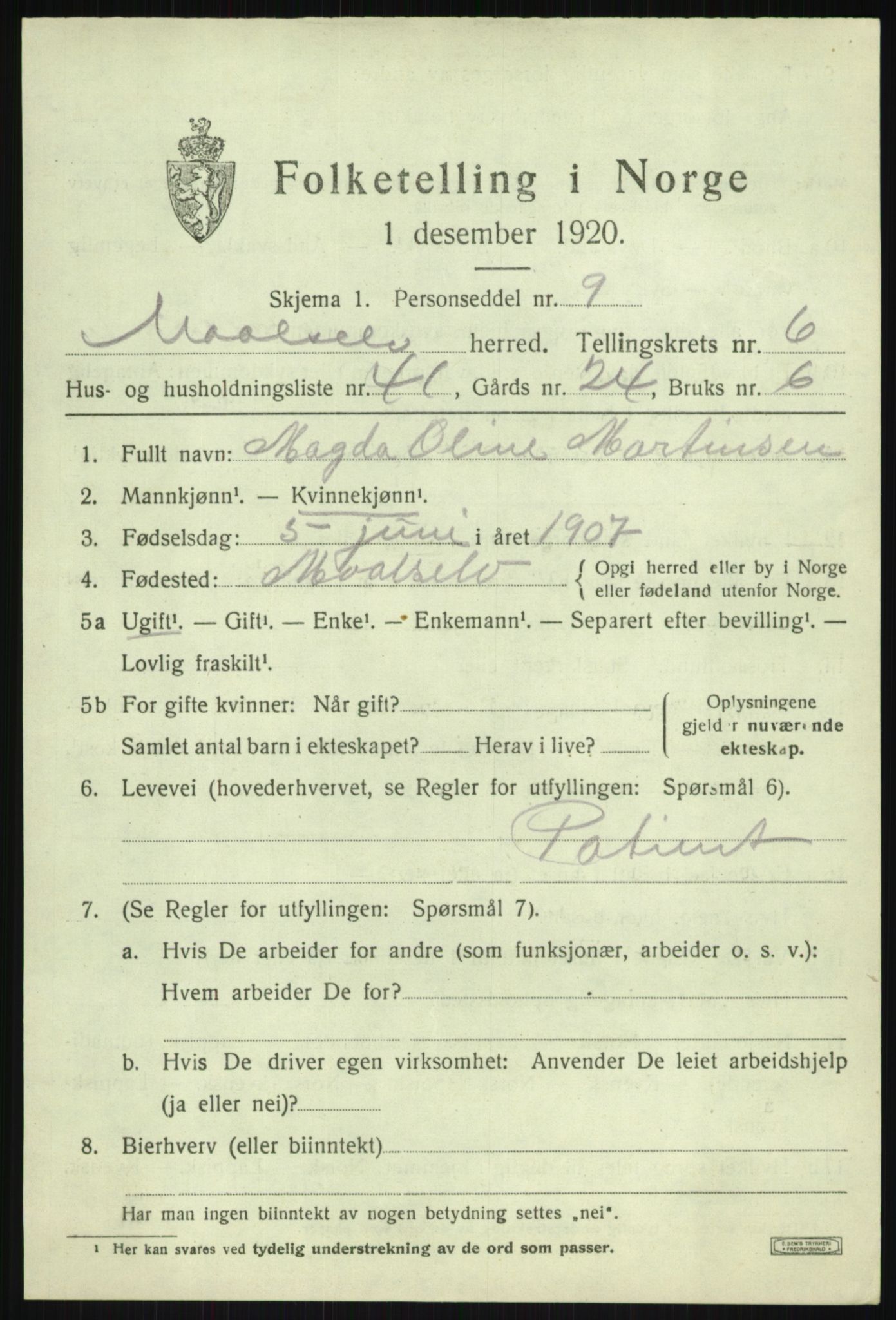 SATØ, 1920 census for Målselv, 1920, p. 4165