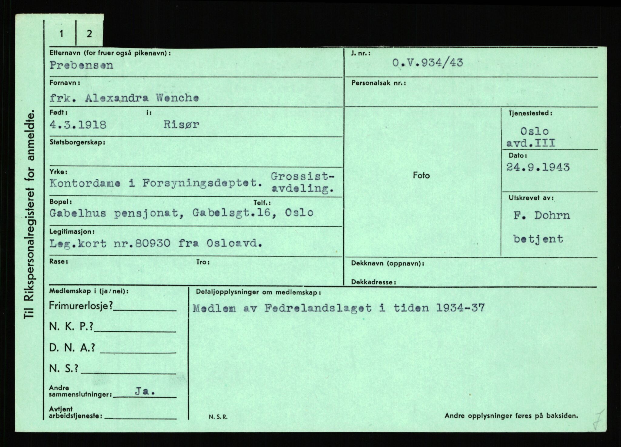 Statspolitiet - Hovedkontoret / Osloavdelingen, AV/RA-S-1329/C/Ca/L0012: Oanæs - Quistgaard	, 1943-1945, p. 4763