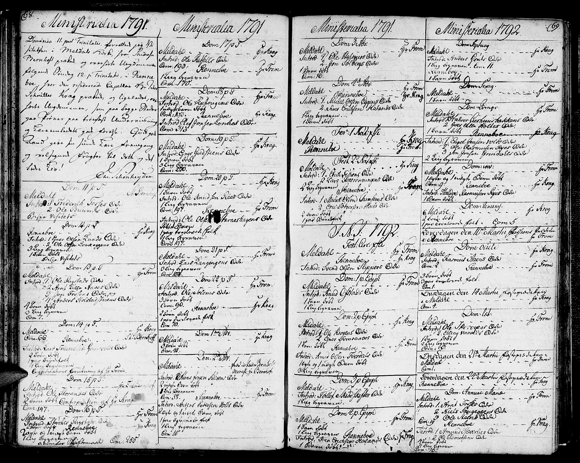 Ministerialprotokoller, klokkerbøker og fødselsregistre - Sør-Trøndelag, SAT/A-1456/672/L0852: Parish register (official) no. 672A05, 1776-1815, p. 68-69