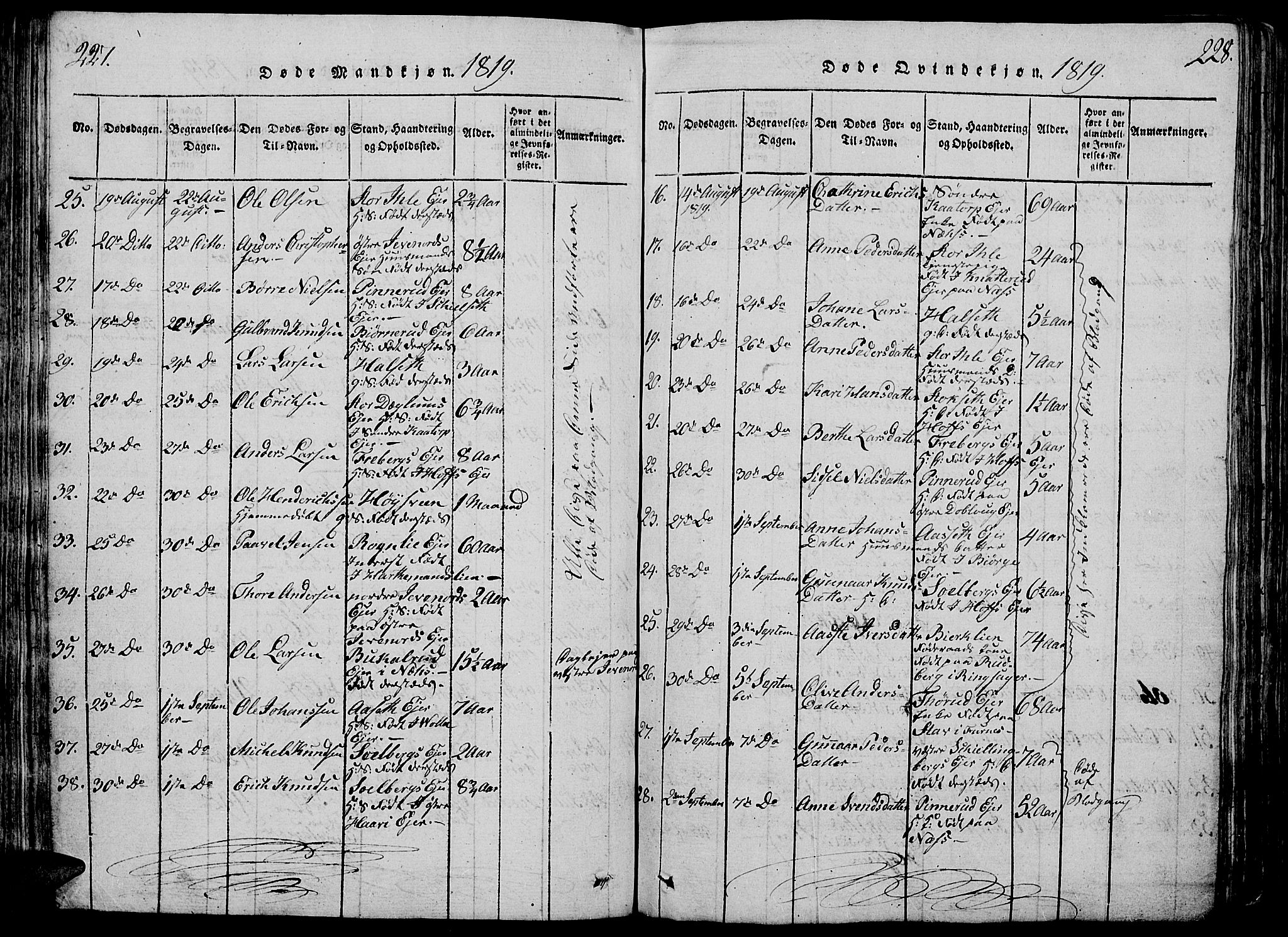 Vang prestekontor, Hedmark, AV/SAH-PREST-008/H/Ha/Hab/L0005: Parish register (copy) no. 5, 1815-1836, p. 227-228