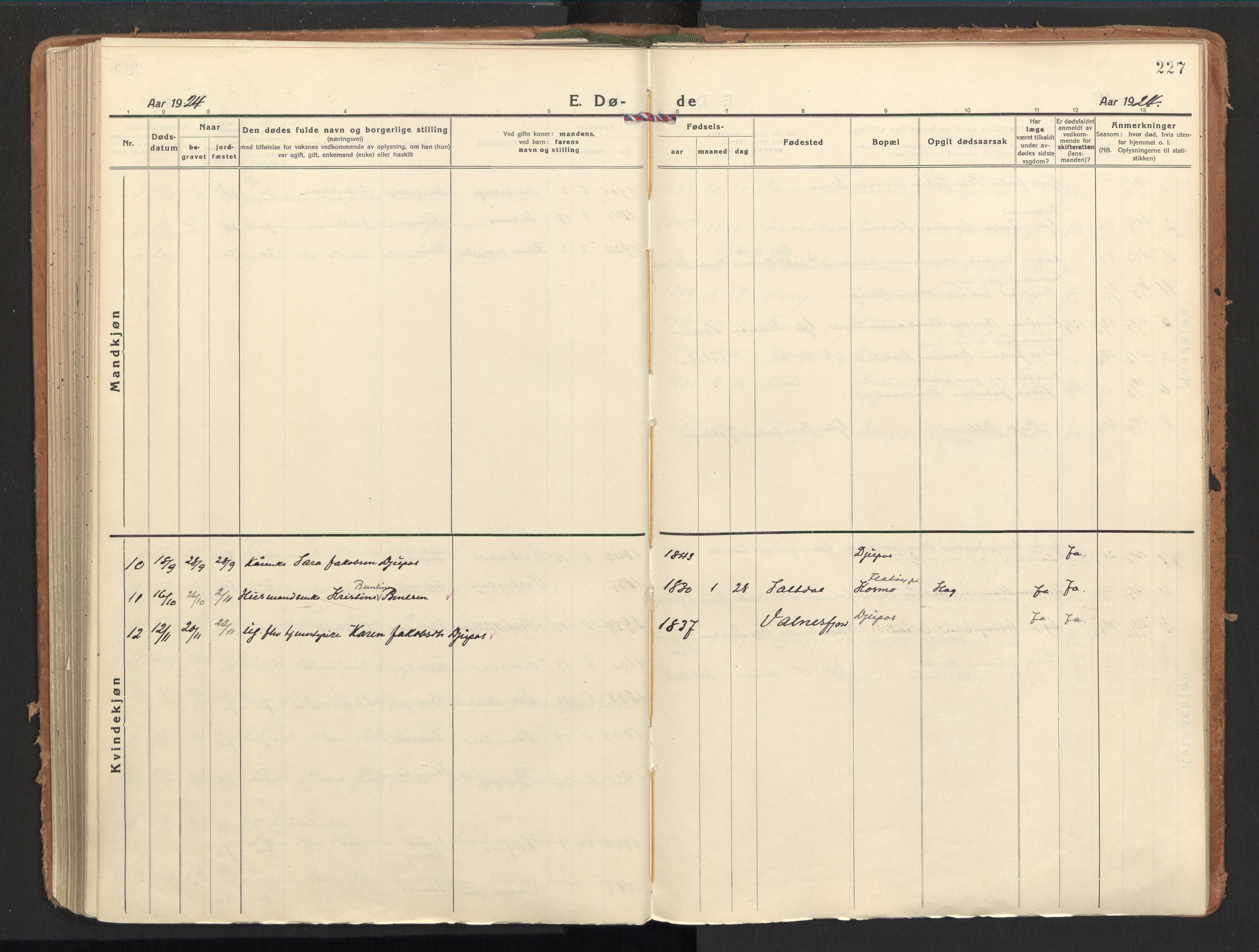 Ministerialprotokoller, klokkerbøker og fødselsregistre - Nordland, AV/SAT-A-1459/851/L0725: Parish register (official) no. 851A02, 1922-1944, p. 227