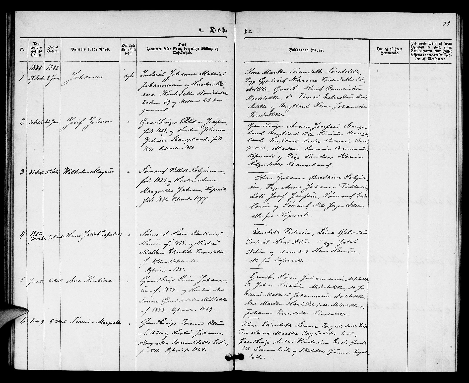 Kopervik sokneprestkontor, AV/SAST-A-101850/H/Ha/Hab/L0001: Parish register (copy) no. B 1, 1877-1891, p. 39