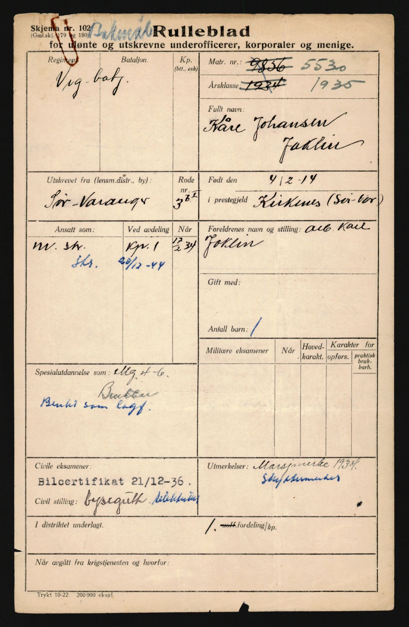 Forsvaret, Troms infanteriregiment nr. 16, AV/RA-RAFA-3146/P/Pa/L0019: Rulleblad for regimentets menige mannskaper, årsklasse 1935, 1935, p. 485