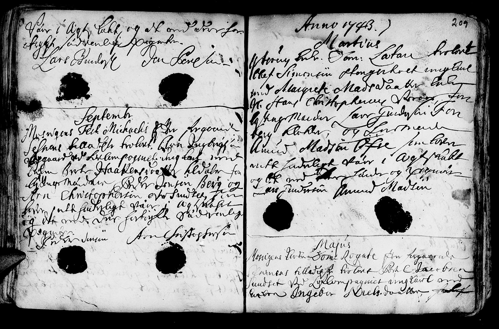 Ministerialprotokoller, klokkerbøker og fødselsregistre - Nord-Trøndelag, AV/SAT-A-1458/722/L0215: Parish register (official) no. 722A02, 1718-1755, p. 209