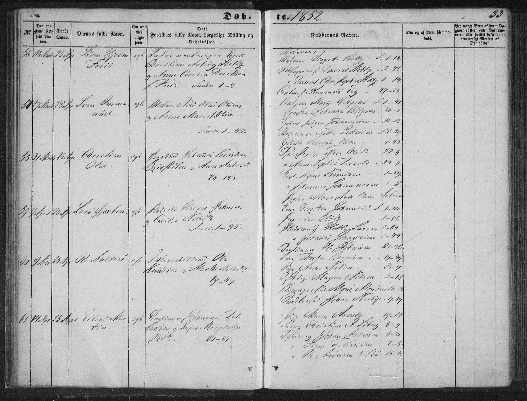Korskirken sokneprestembete, SAB/A-76101/H/Haa/L0017: Parish register (official) no. B 3, 1851-1857, p. 33