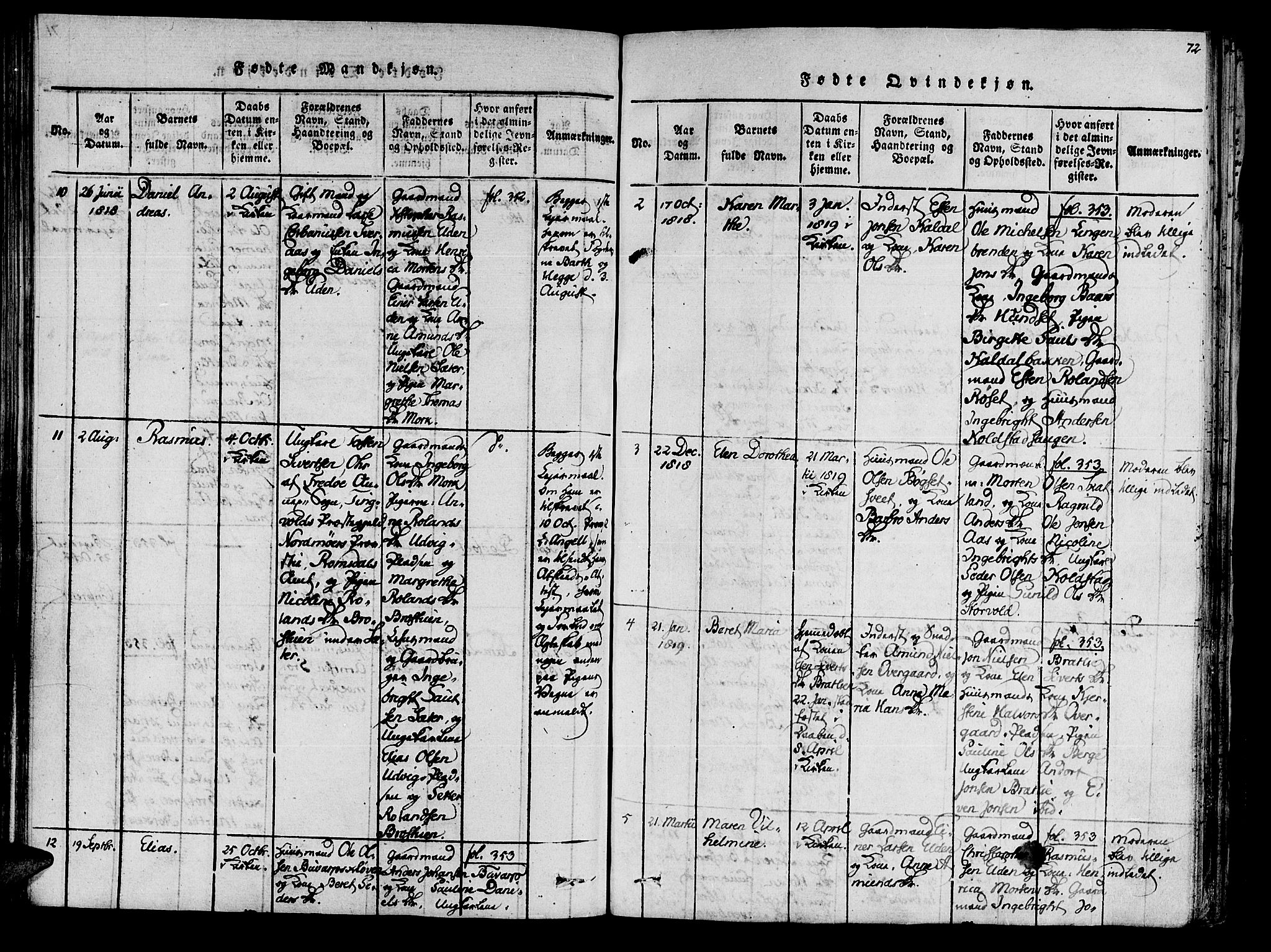 Ministerialprotokoller, klokkerbøker og fødselsregistre - Nord-Trøndelag, AV/SAT-A-1458/741/L0387: Parish register (official) no. 741A03 /3, 1817-1822, p. 72