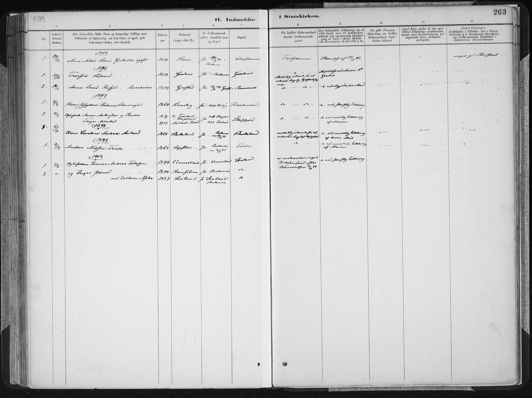 Birkenes sokneprestkontor, SAK/1111-0004/F/Fa/L0005: Parish register (official) no. A 5, 1887-1907, p. 263