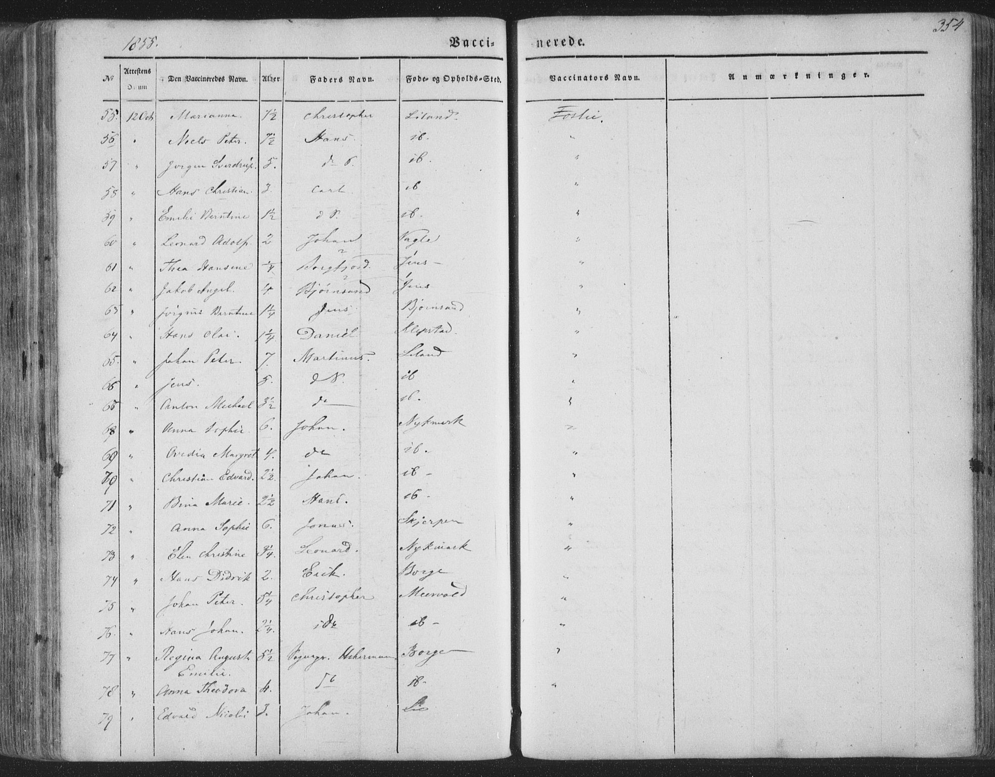 Ministerialprotokoller, klokkerbøker og fødselsregistre - Nordland, AV/SAT-A-1459/880/L1131: Parish register (official) no. 880A05, 1844-1868, p. 354