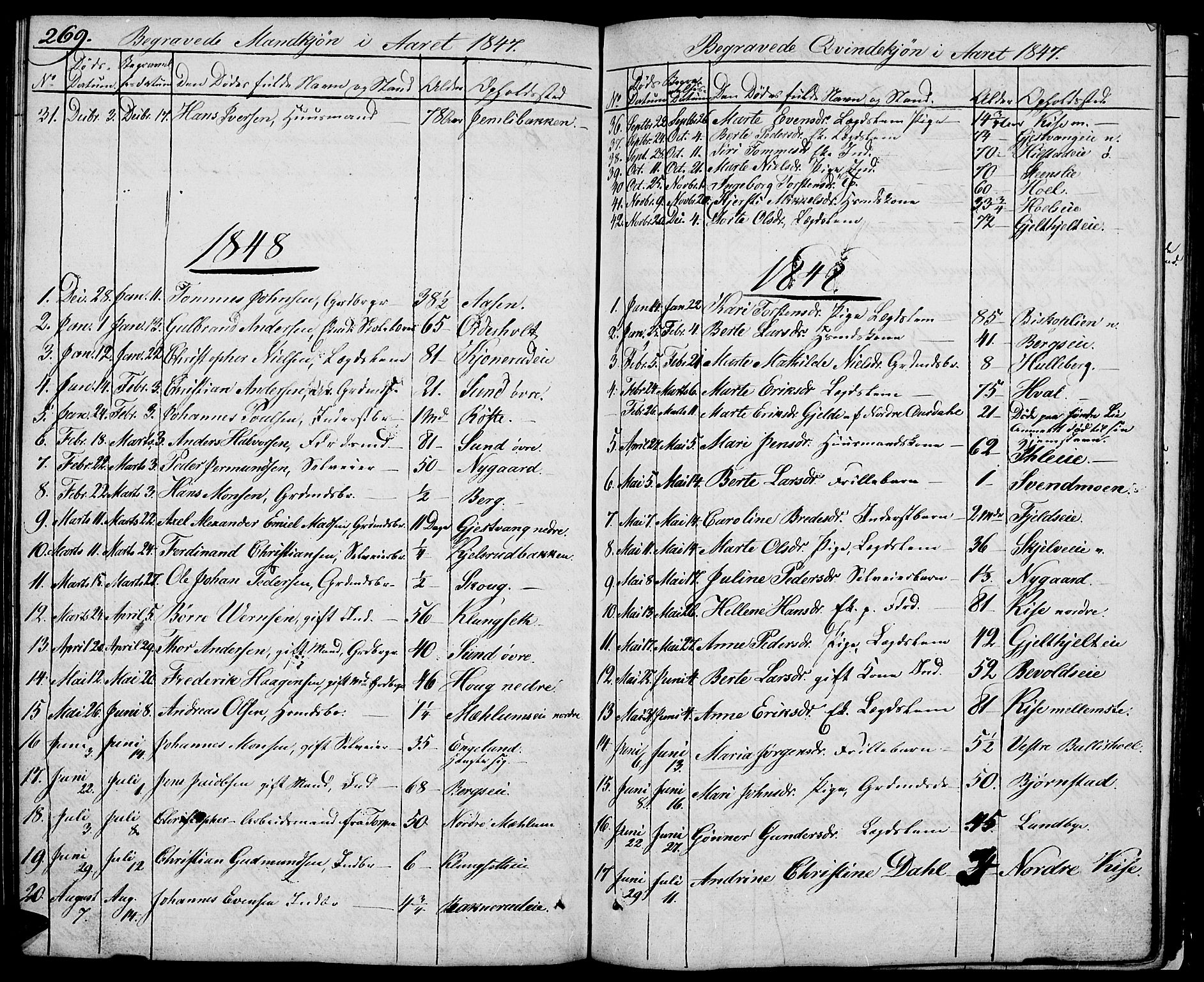 Nes prestekontor, Hedmark, SAH/PREST-020/L/La/L0004: Parish register (copy) no. 4, 1832-1861, p. 269