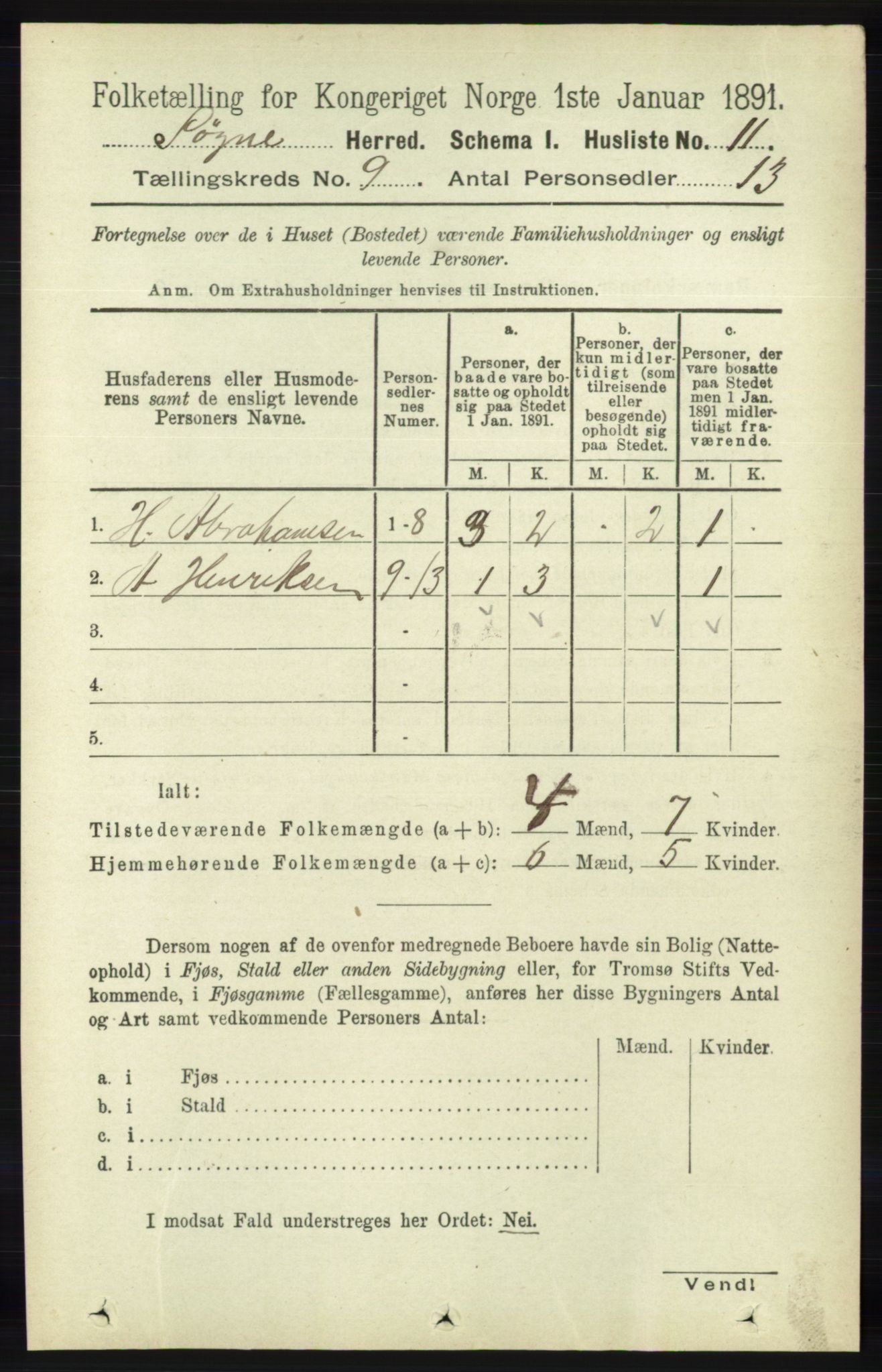 RA, 1891 census for 1018 Søgne, 1891, p. 2503