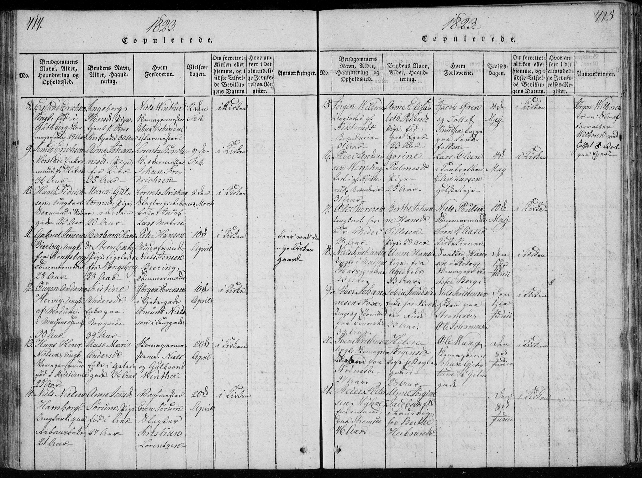 Bragernes kirkebøker, AV/SAKO-A-6/F/Fa/L0007: Parish register (official) no. I 7, 1815-1829, p. 414-415